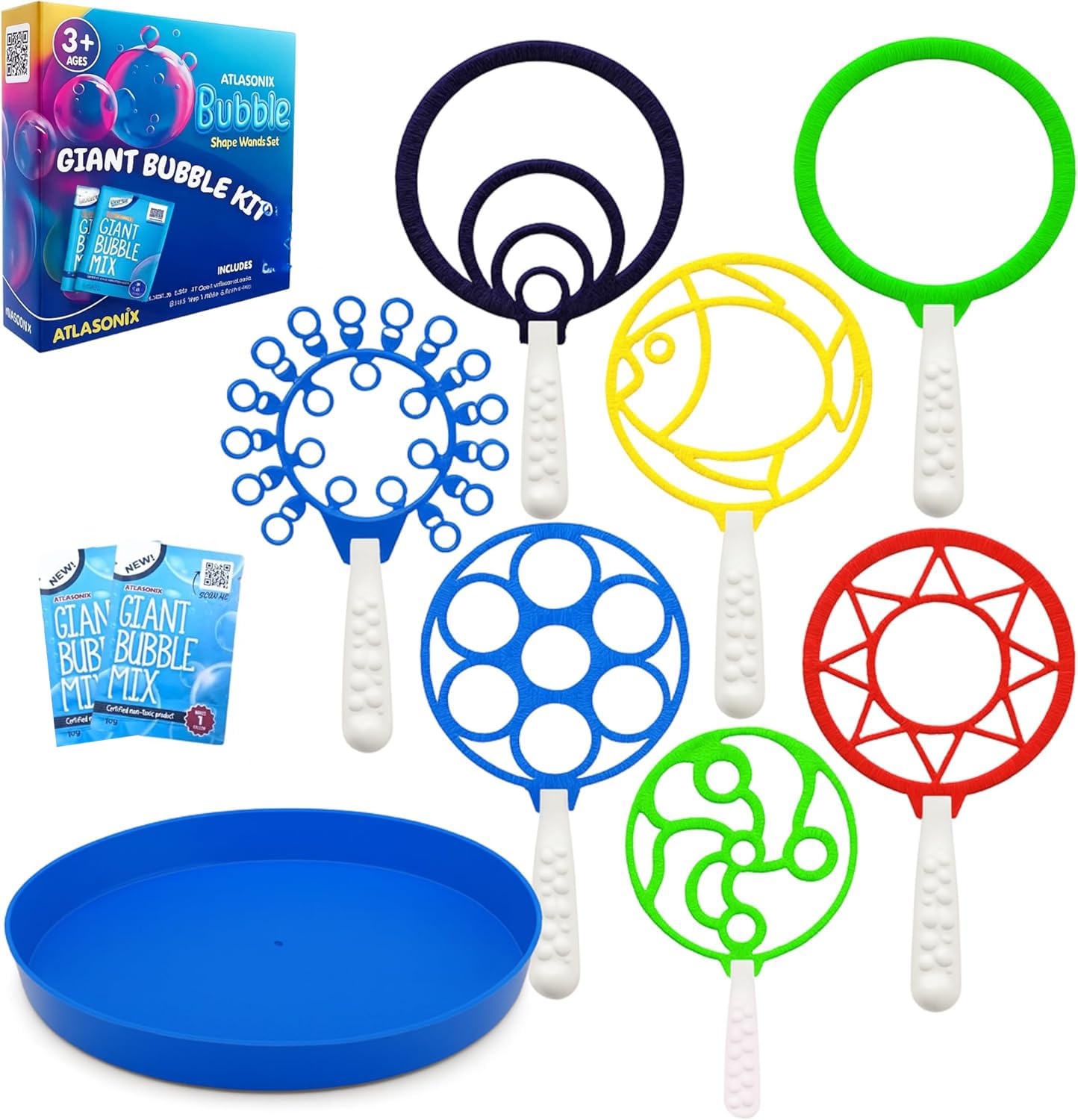 Giant Kids Bubble Sticks Large Bubble Wands Set with Different Shapes + Refill Pack Summer Party Park Beach Fun