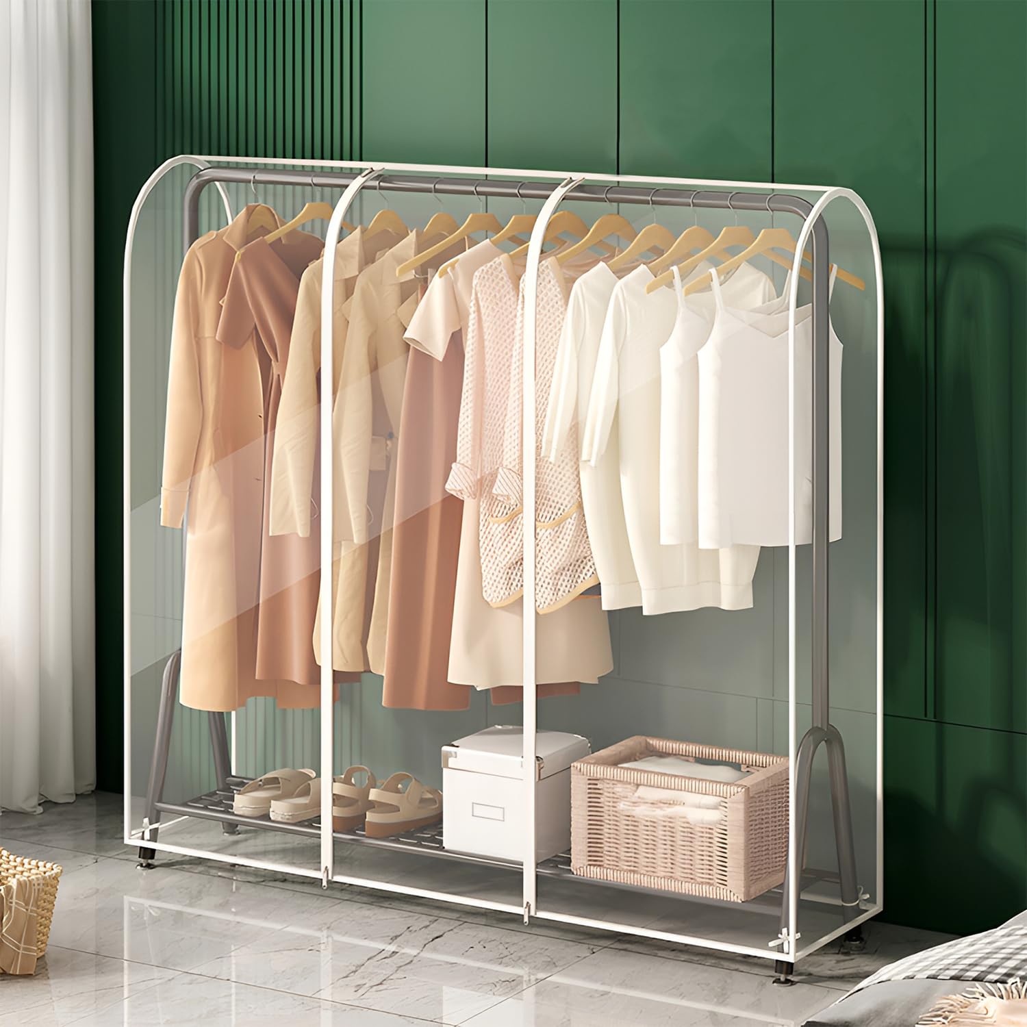 Dustproof Hanging Clothes Rail Cover for Wardrobe Storage,PEVA Plastic Clothes Covers Protector with Zip,Clear Over Cover for Garment Clothes Rack Cover forClothing,Dresses,Suits,Coats (4FT)