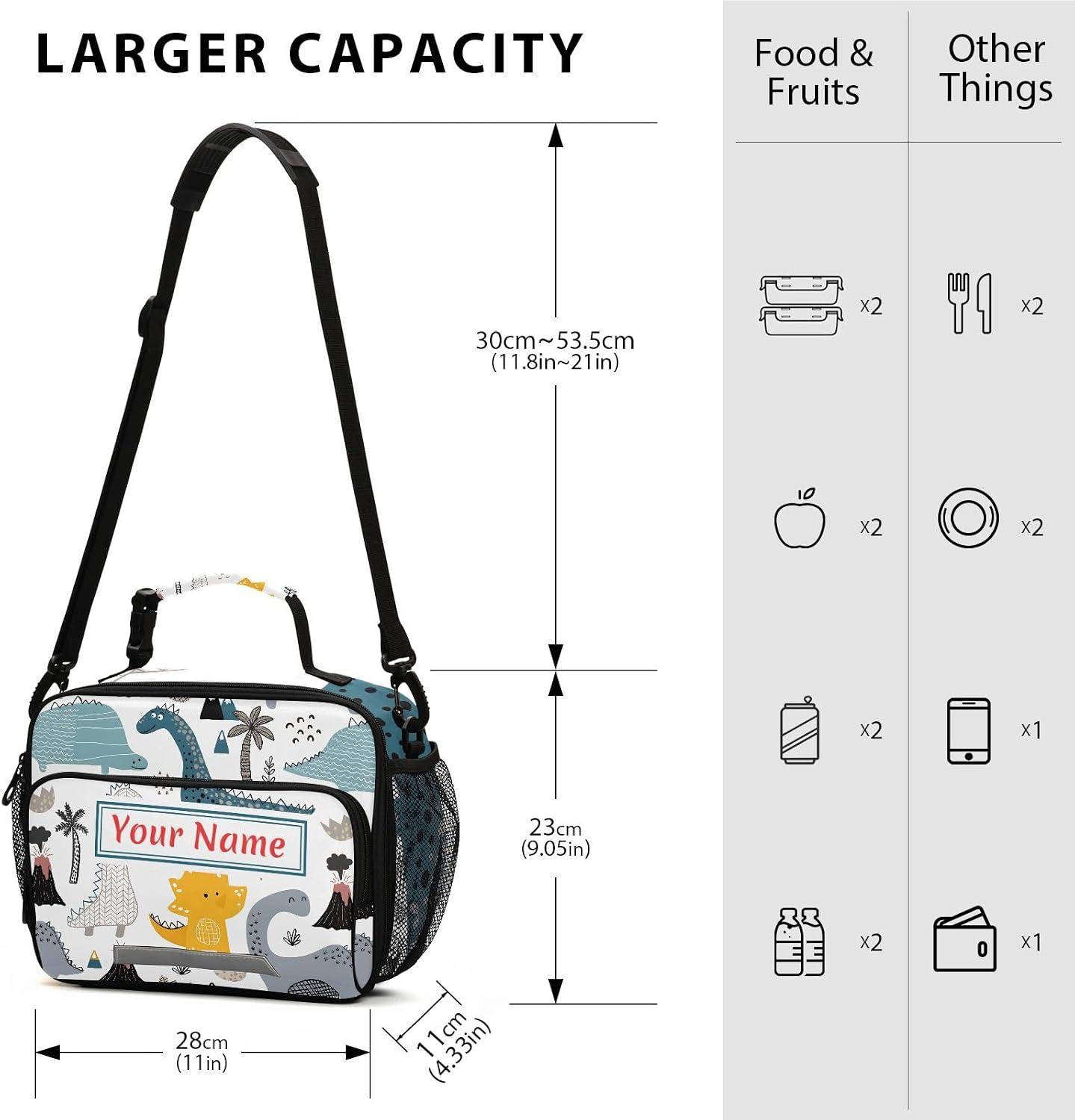 Bolaz Custom Cute Dinosaur Lunch Bag, Personalized Insulated Cooler Lunch Tote for Boys Girls, School Office Picnic Travel