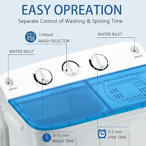 Miniatura 5 de Mini lavadora de 18 libras, lavadora portátil y compacta con lavado de 11 libras y secado giratorio de 7 libras, estante de secado gratuito y 10