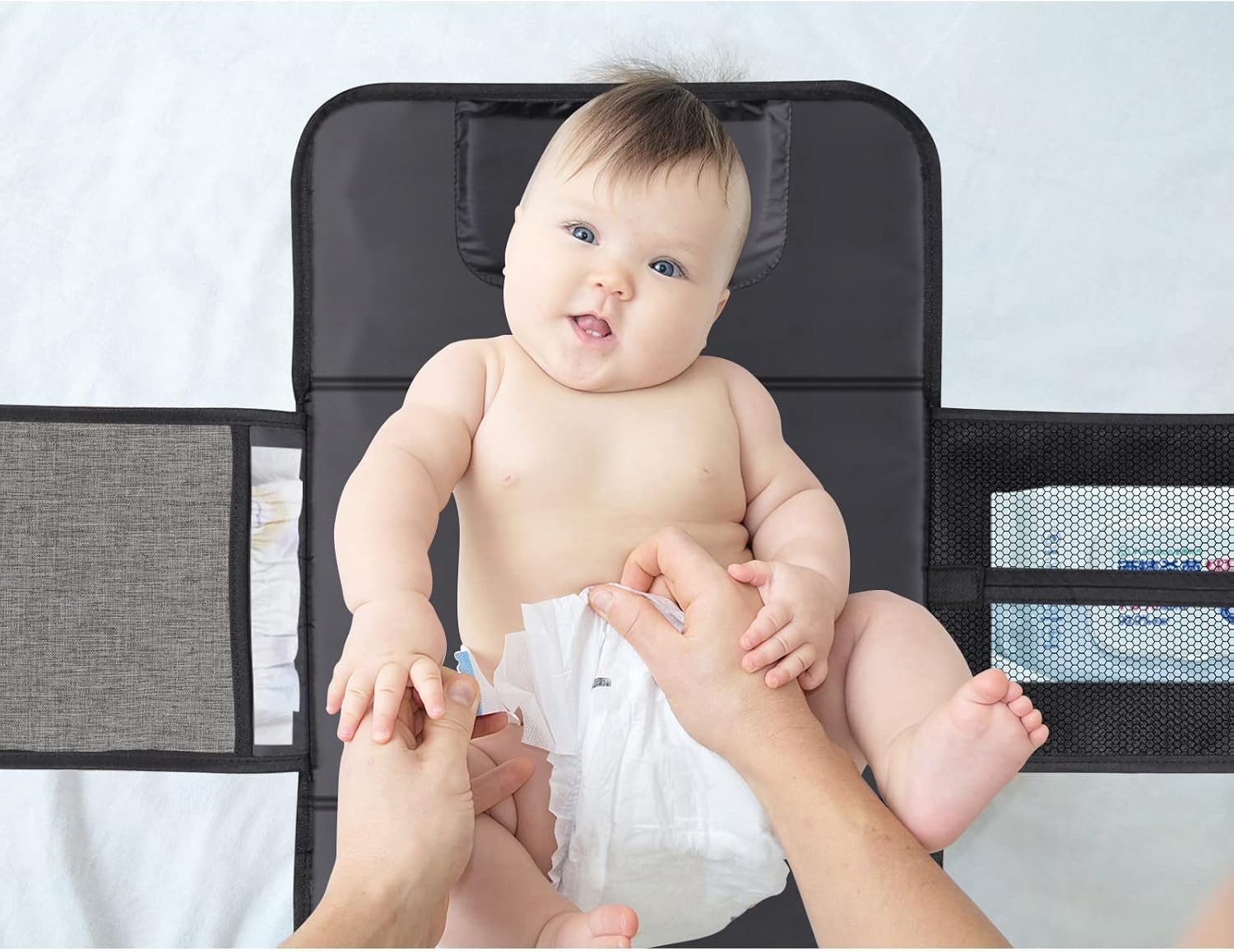 RELEONE Portable Diaper Changing Pad – Waterproof & Foldable Baby Changing Mat with Head Cushion, Travel-Friendly with Storage Pockets, Compact & Easy to Carry for On-The-Go Parents.