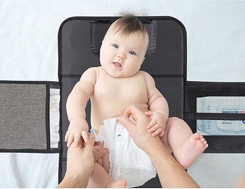 Miniatura 2 de RELEONE Cambiador de pañales portátil cambiador de pañales impermeable y plegable con cojín para la cabeza, apto para viajes, con bolsillos de