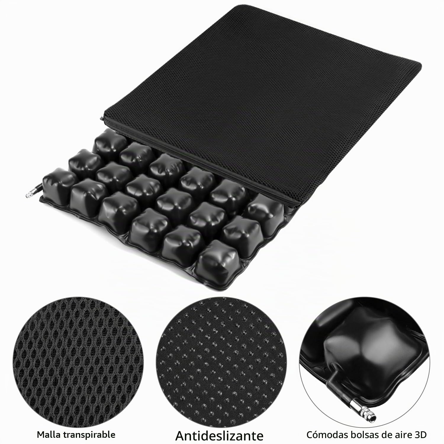 QWORK® Cojín Antiescaras, Cojín para Asiento de Silla de Ruedas, Cojin Antiescaras para Sillon, 40X40CM Cojín de Burbujas de Aire