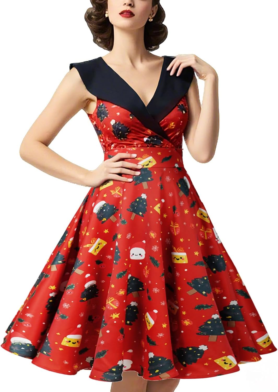 HIGAKI Women's 1950s Dress Tea Party V-Neck Sleeveless Dress