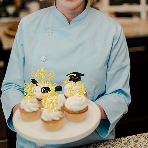 Miniatura 52 de Paquete de 24 adornos dorados para cupcakes de graduación 2025 con purpurina So Proud of You Done Diploma Graduation Cap Cupcake Picks Class of 2025