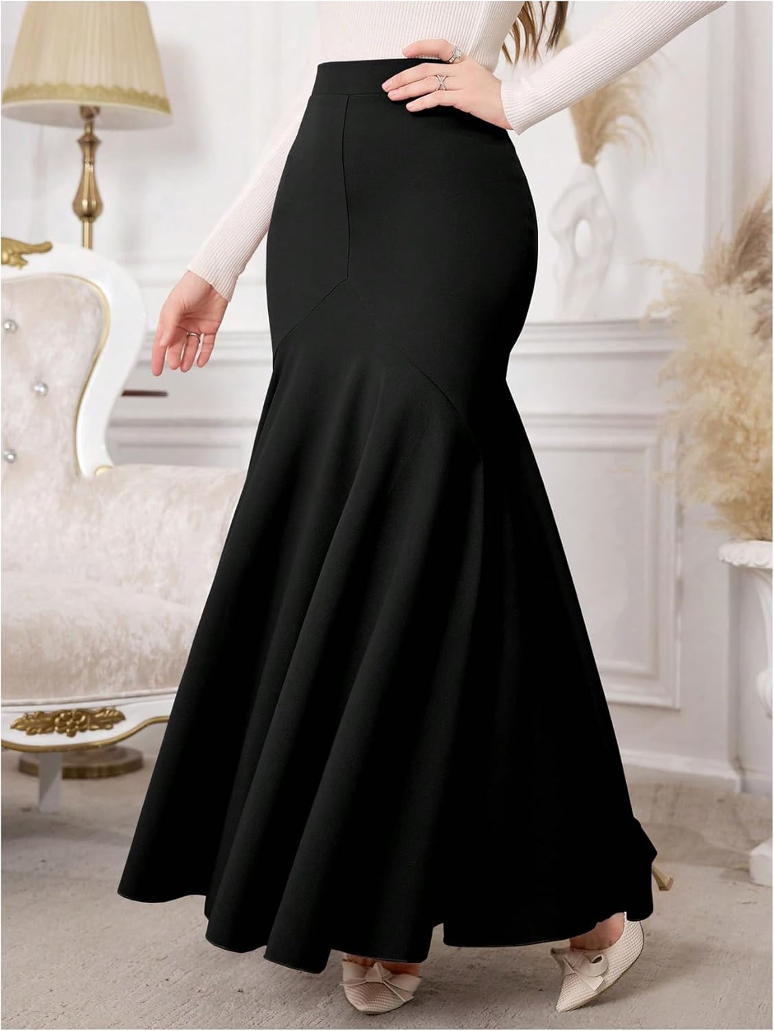 SHENHE Women's High Waisted Fishtail Skirts Elegant Ruffle Bodycon Party Long Maxi Skirt