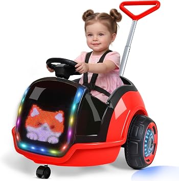 ANPABO 3-in-1 Electric Push Car for Kids 1.5-3 with LED Display, Red