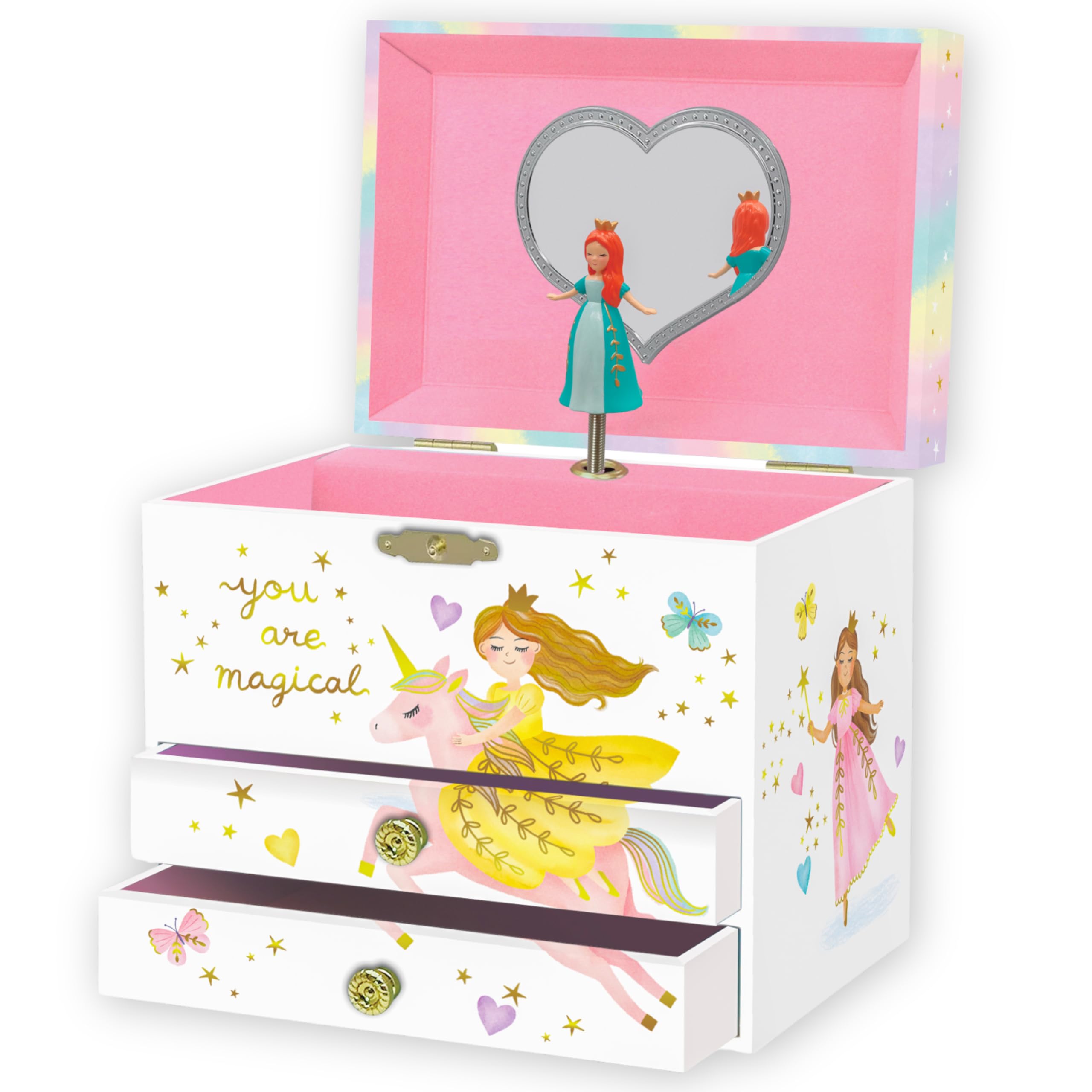 Boîte à Bijoux Musicale Princesse Avec Figurine Dansante - 3 Tiroirs | Cadeau Fille 3-10 Ans | Stockage Colliers Bracelets
