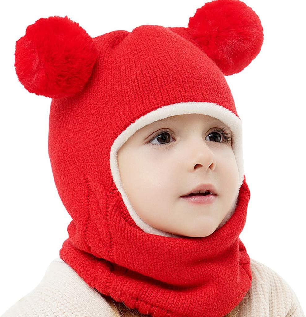 Toddler Baby Kid Boy Girl Cute Hooded Scarf Hat Winter Warm Knit Flap Scarf Cap Solid Color Fashion Hat