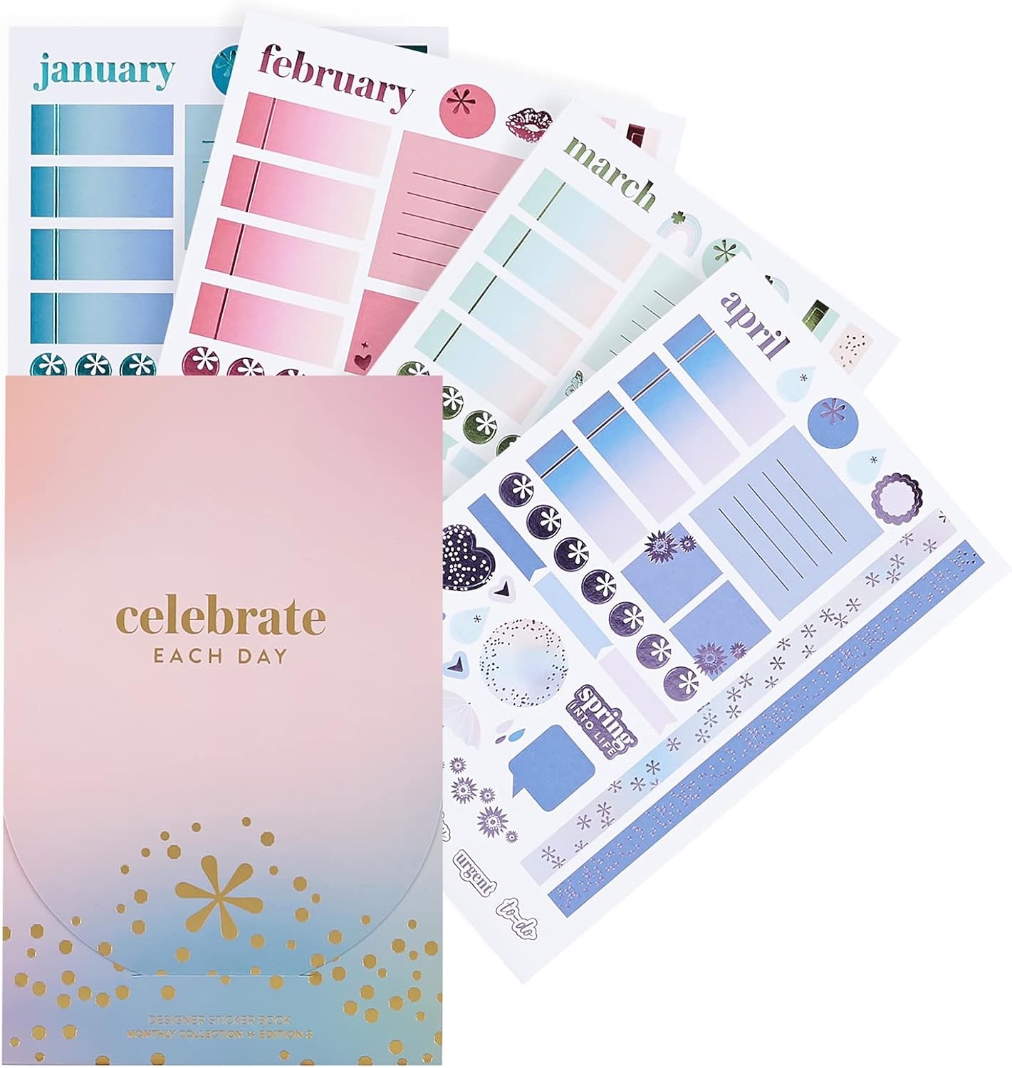 Monthly Sticker Book - Edition 8. 12 Mixed Metallic Sheets, 196 Total Stickers with Inspirational Sayings, Monthly Motifs and More. Decorate Calendars, Planners, Books or Journals by Erin Condren : Office Products