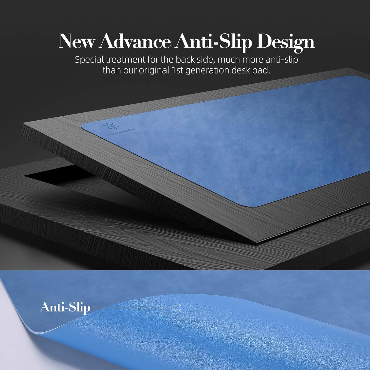 Leather Desk Pad, Non-Slip Office Desk Pad Protector, Easy Clean Waterproof Desk Blotter, Non-Sticky Laptop Desk Writing Mat Mouse Pad (Blue, 31.5" x 15.7")