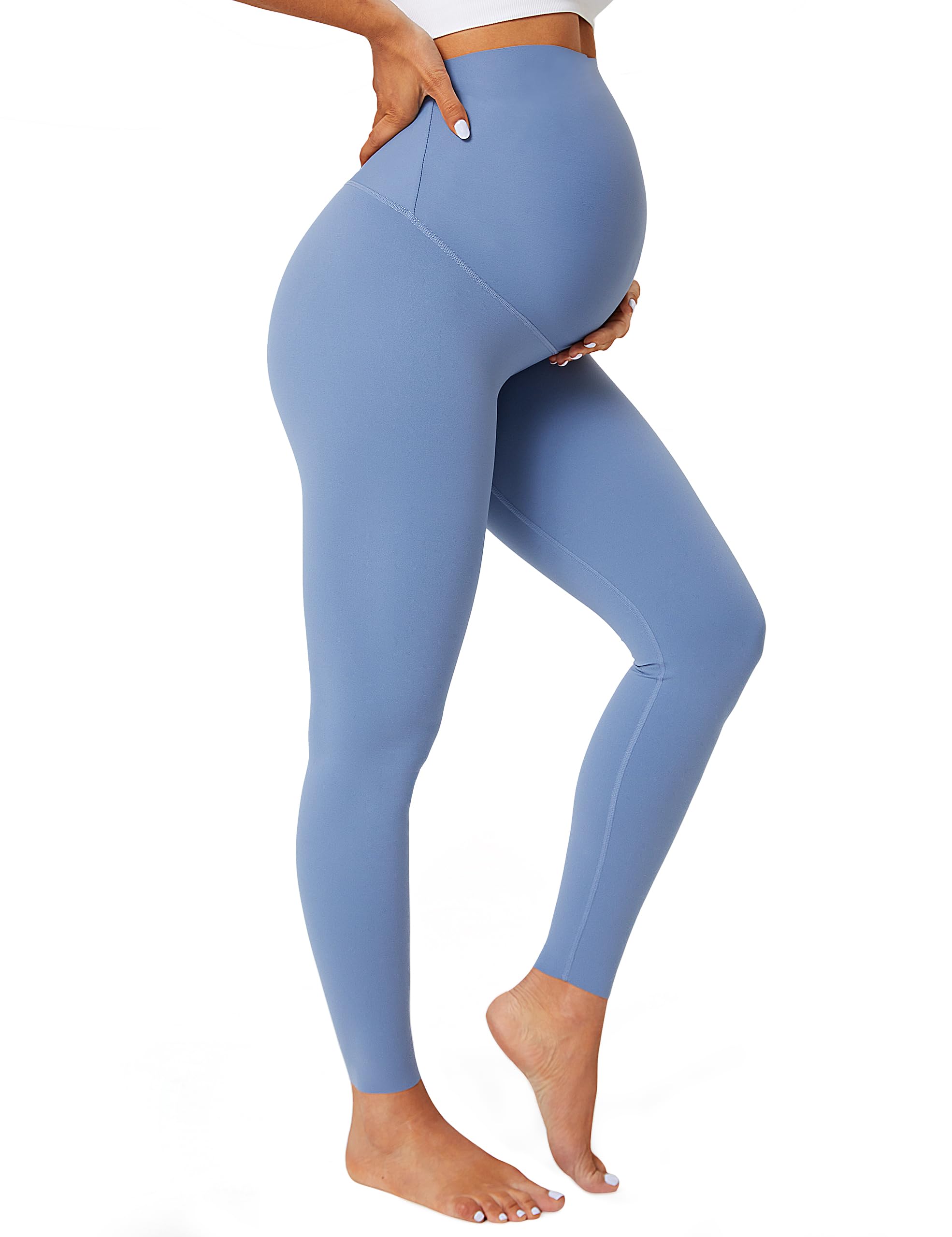BAYDI Nudi Damen Umstandsleggings mit Taschen Blickdichte Lange Schwangerschaftsleggings High Waist Umstandshose Damen Weich elastisch Schwangerschaftshose