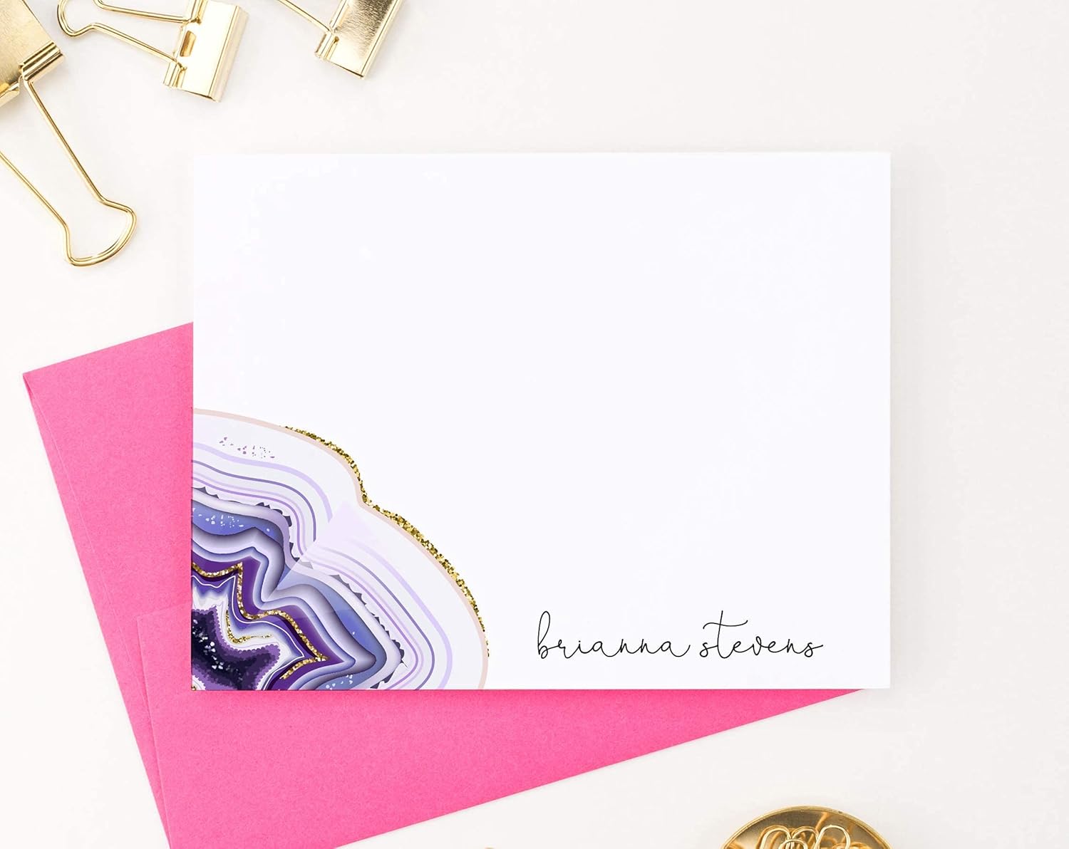Purple Agate Note Cards and Envelopes, Agate Stationary with Envelopes, Personalized Stationery for Women, Your Choice of Colors and Quantity