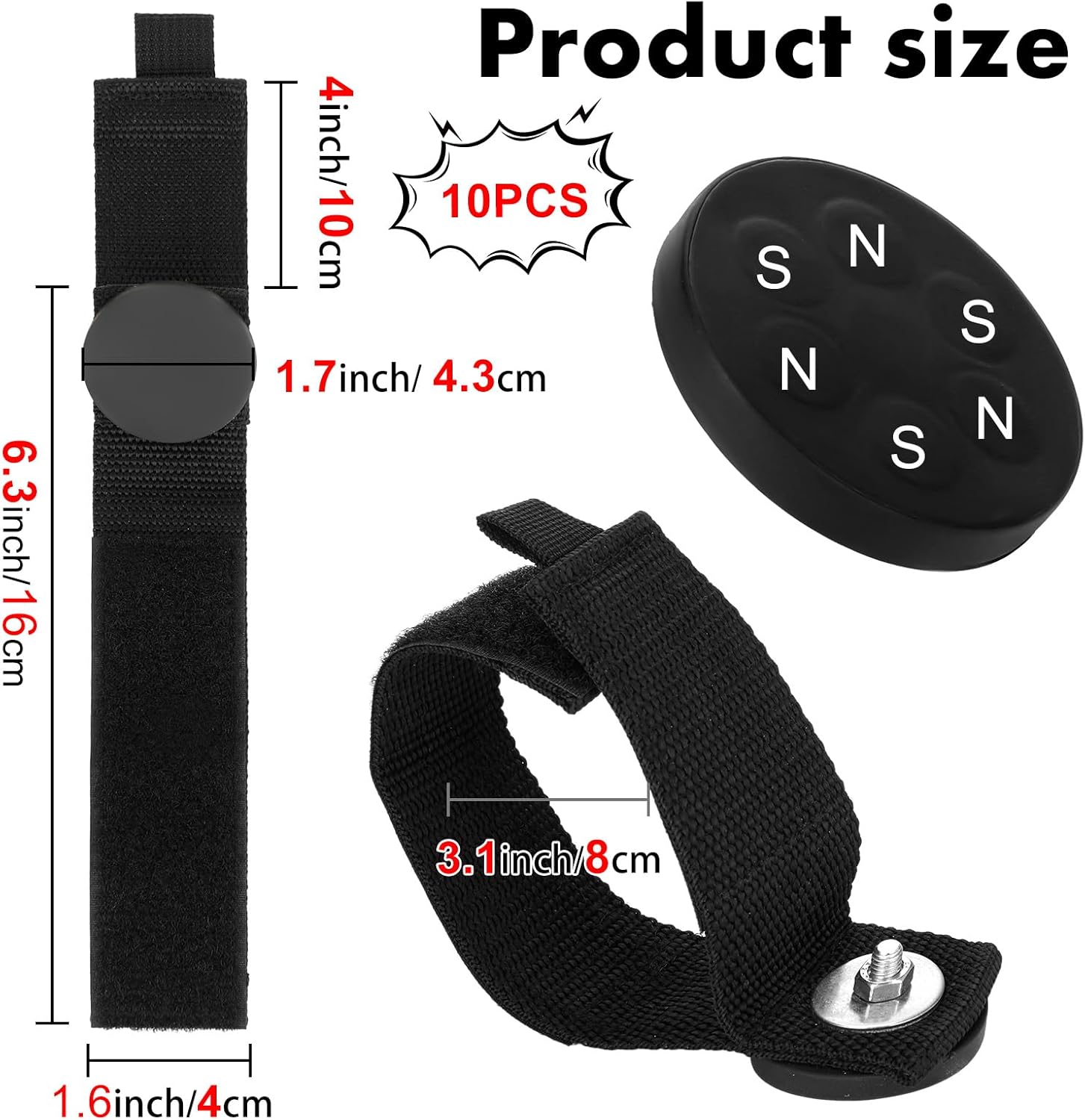 Windyun 10 Pcs Magnetic Garage Hooks Heavy Duty Straps Extension Cord Holder for Hanging Cables, Hoses, Workshop Rope, Garden Organization (1.7 Inch)