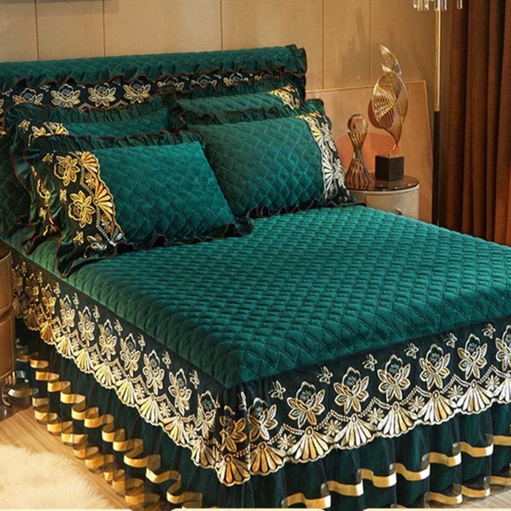 Falda de cama con volantes matrimonial en juego de cubrecama textil de alta densidad