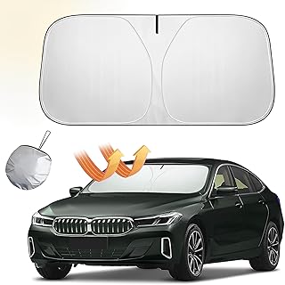 Pare Soleil Anti UV 145×80cm,Pare-Soleil en Tissu argenté revêtu de Tissu Pliable,Pare Brise Avant Pliable Intérieur, Voiture, SUV Camion, Isolation Thermique Couverture