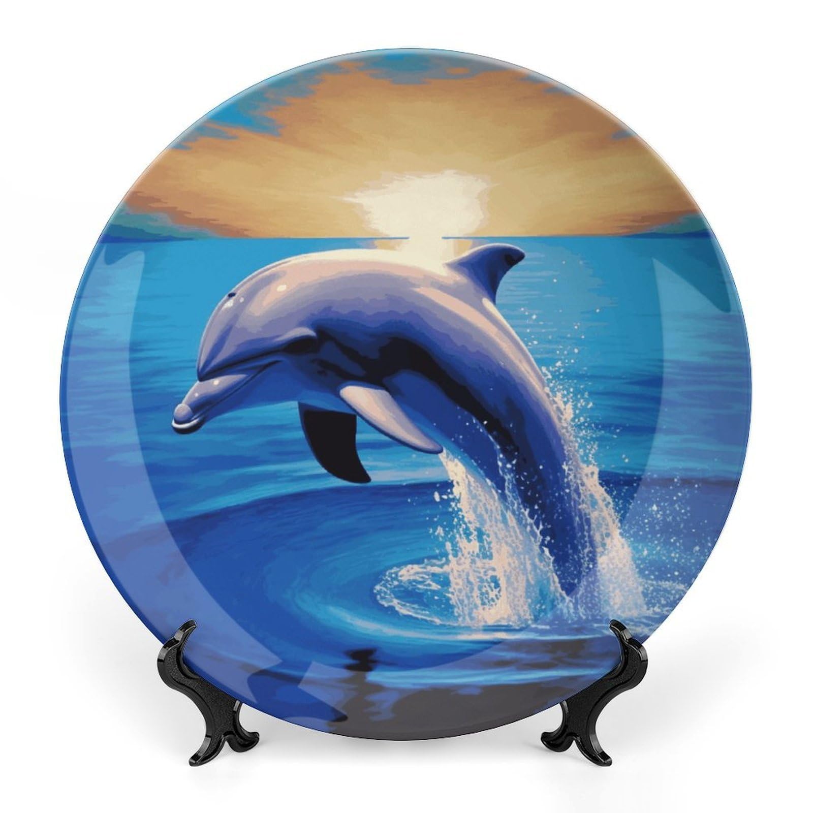 Kwqdozf As Pic Decorative Porcelain Dish With Stand Elegant Dolphin Print Art Bone Porcelain Plate Hanging Decorative Plates For Home Office Wall Decor
