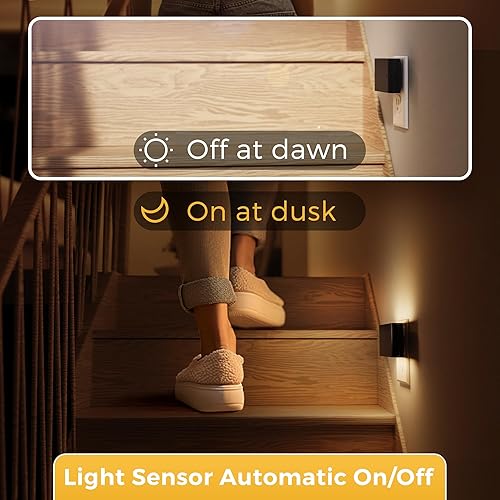 Miniatura 4 de L LOHAS LED Luz nocturna, paquete de 2 luces LED modernas regulables para enchufar a la pared, luces nocturnas con sensor de atardecer a amanecer