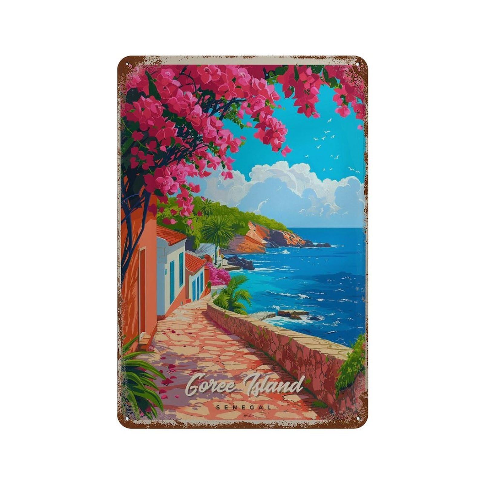 xiaoxiaoshen Goree Island Senegal Travel Vibrant African Wall Decor Art Metal Tin Poster Modern Home Decor Art Home Bar Shop Decorations Vintage Sign 30x20cm