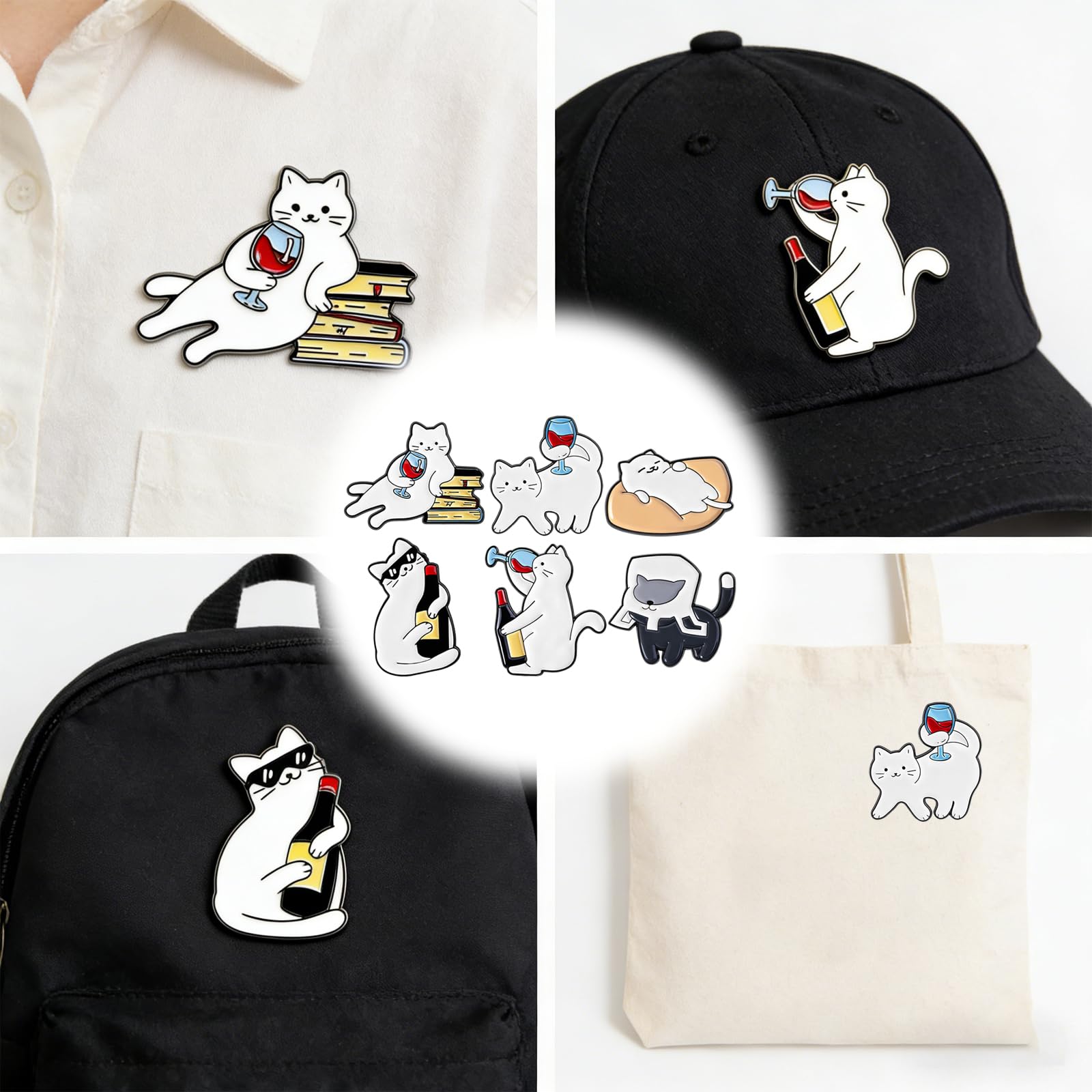 6 Stück Pins Anstecker,Katzen Emaille Anstecknadeln Pins Tier Brosche Niedliche Cartoon Katze Abzeichen für Hemd,Abzeichen,Tasche,Revers,Schmuck,Zubehör,Geschenk