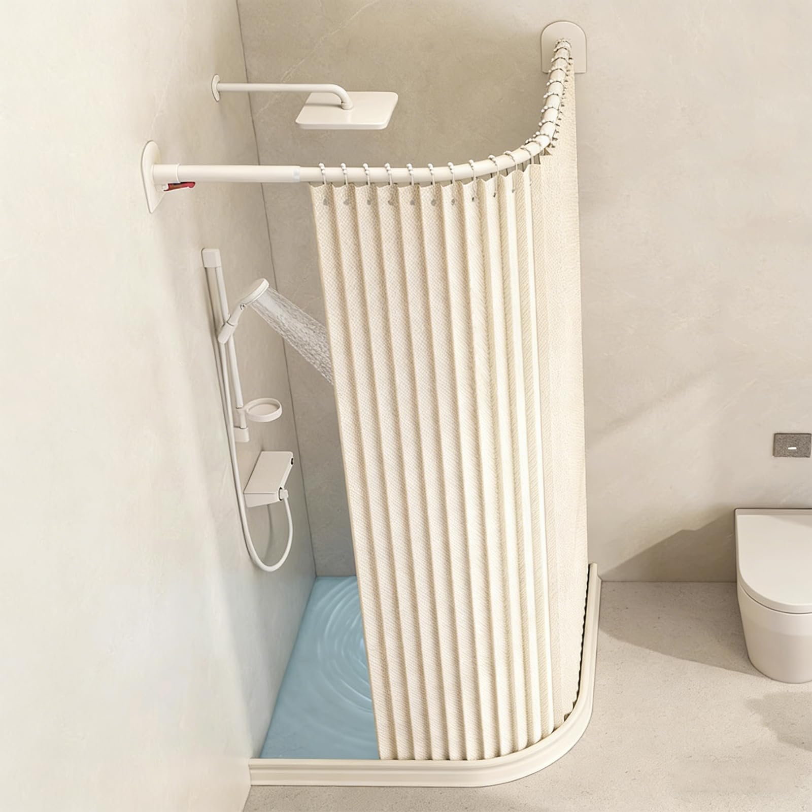 Rideau de douche en forme de L sans perçage, rideau de séparation portable, extensible, capacité de charge de 25 kg, avec bande anti-eau, pour rideau de douche, rideau de porte et rideau de séparation