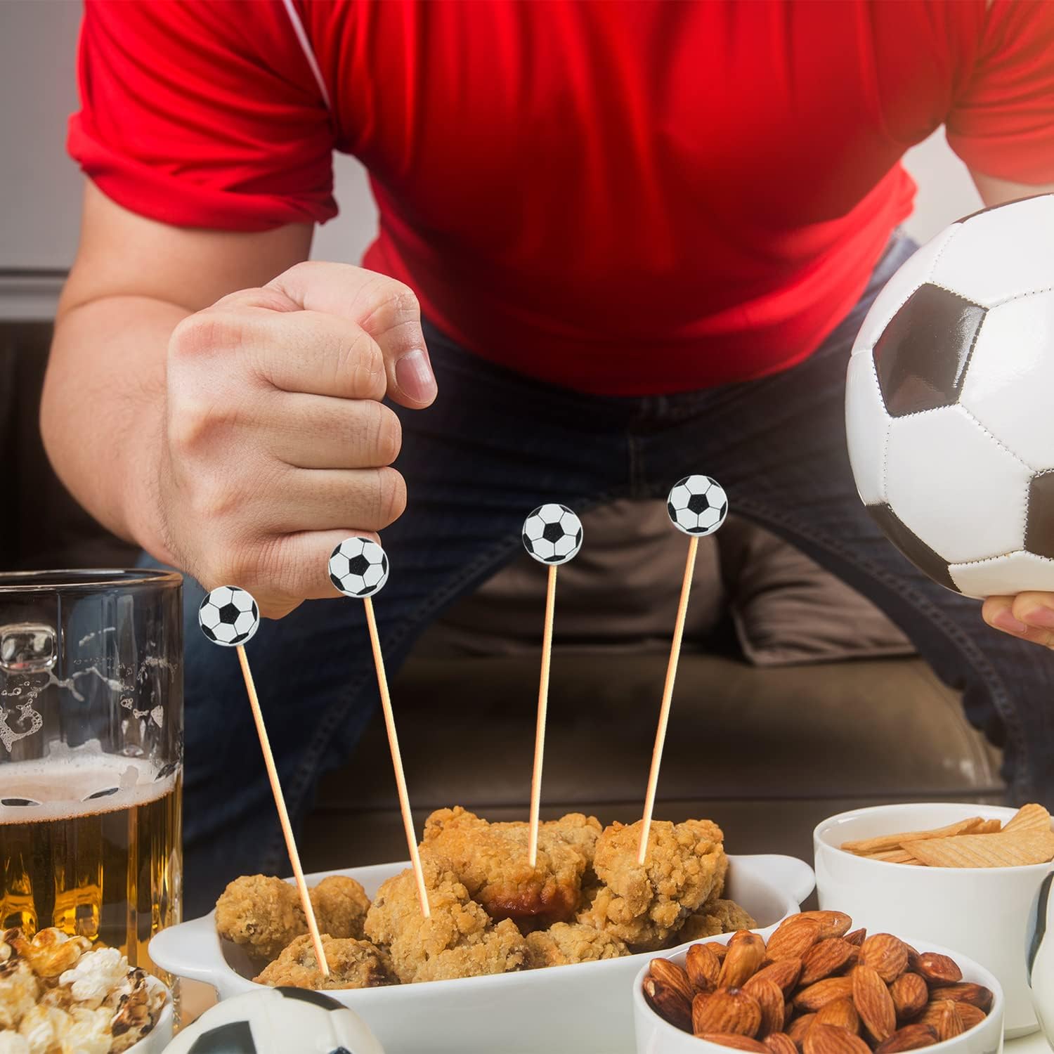 100Pcs Soccer Cocktail Picks 5" Soccer Decor Toothpicks Sticks Skewers for Appetizer Charcuterie Accessories, World Cup 2026 Champions League Sports Catered Event Birthday Themed Party Decorations image 4