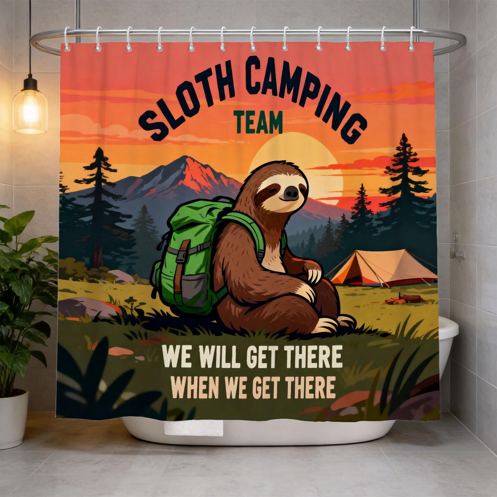 Hongduo 3D Sloth Shower Curtain for Stalls Bathtubs Camping Theme Bathroom Decor Shower Curtain Set Polyester Fabric Waterproof 200x200cm/79X79 Inch with Hooks