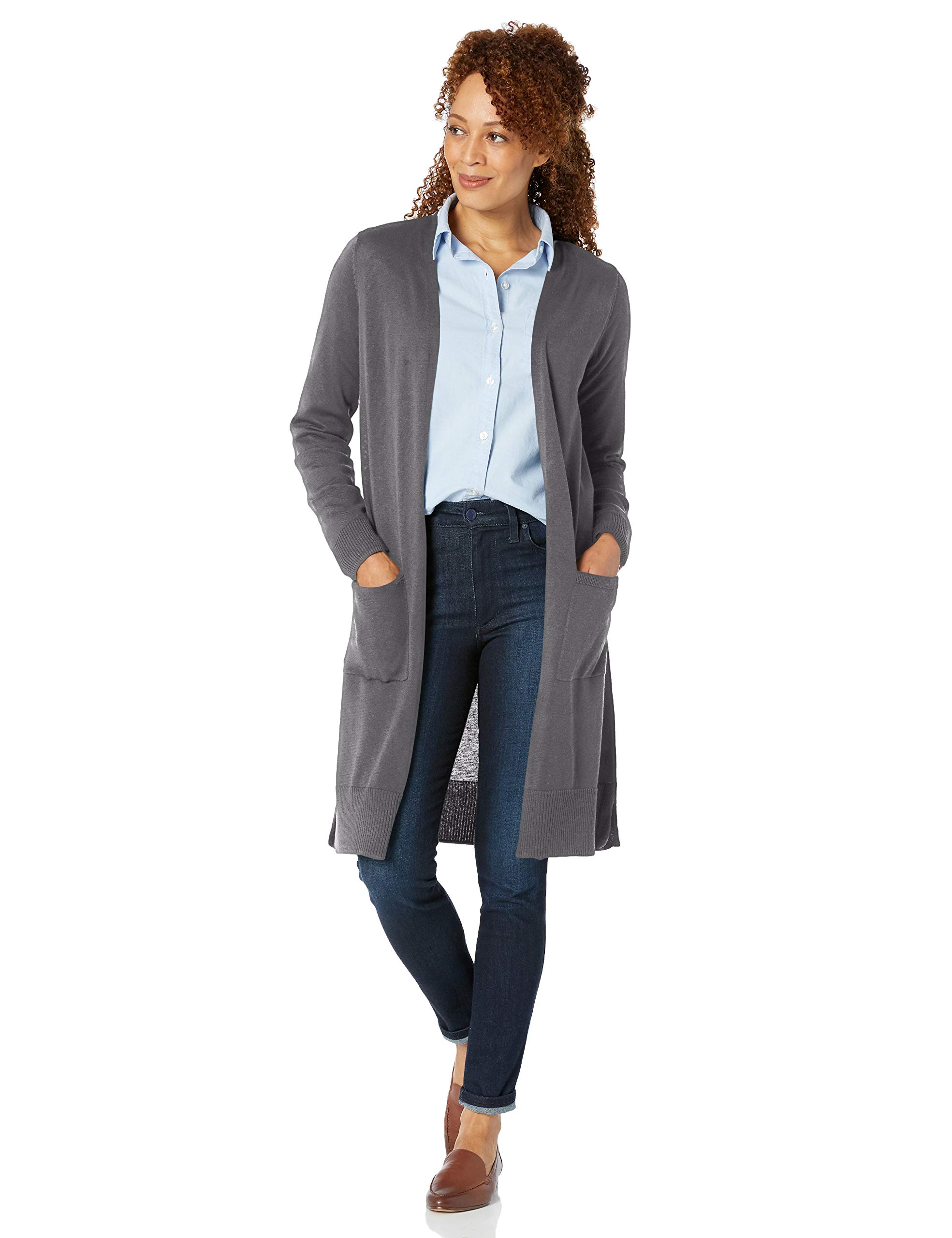 Amazon Essentials Donna Cardigan Leggero A Maniche Lunghe con Apertura Frontale, Lunghezza più Lunga (Disponibile in Taglie Forti)