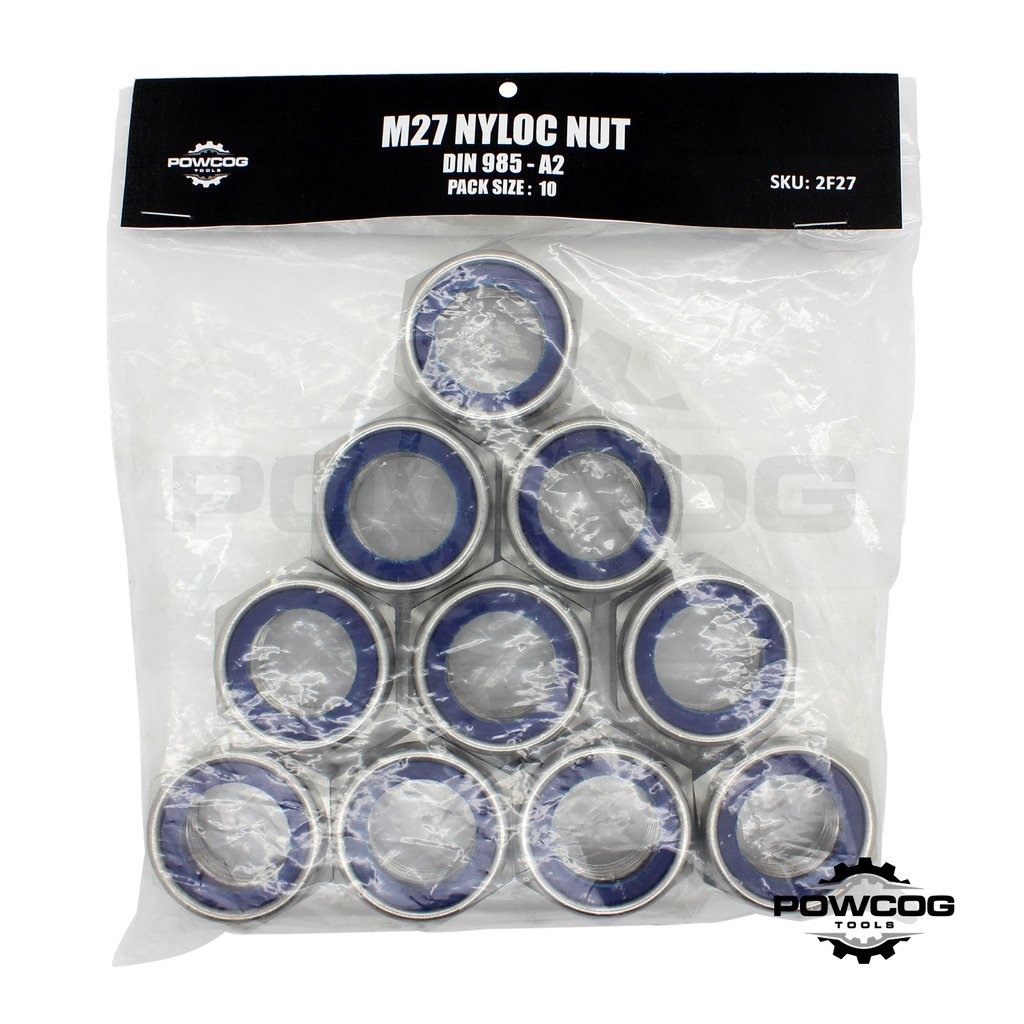 M27 NYLOC NUT - A2 Stainless Steel Lock Nuts Grade 304 Metric - DIN 985 - by POWCOG® - Pack of 10