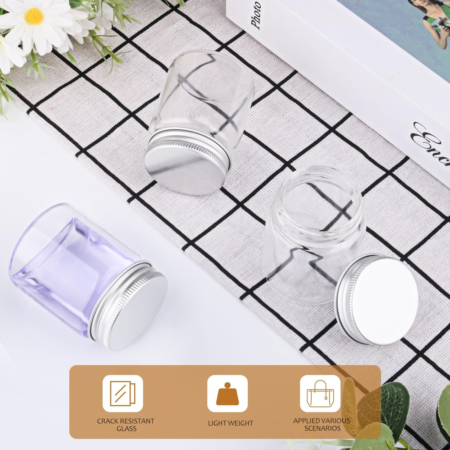 12 Pack 2Ounces Glass Jars with Lids,Clear Mini Mason Jars Glass Jars with Aluminum Airtight Lids Round Canning Storage Jars Containers for Essential Oils,Cream,Powders,Ointments,Herbs,Art Craft