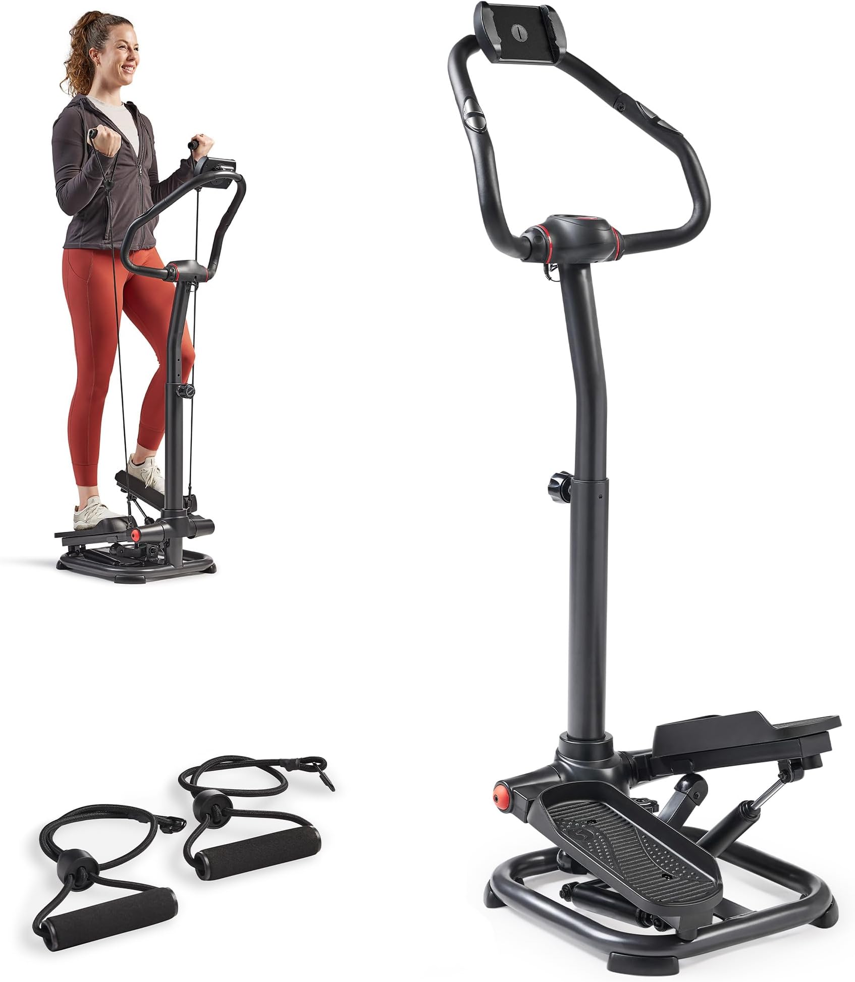 Dual Function Premium 330 LB Capacity Power Stepper with Resistance Bands, Space-Saving Low Impact Peddle with Optional SunnyFit® App Enhanced Connectivity