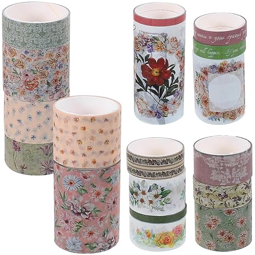 Miniatura 1 de Operitacx Juego de 18 rollos de cinta washi con diseño floral, cinta decorativa para diario, álbumes de recortes, manualidades, planificadores,