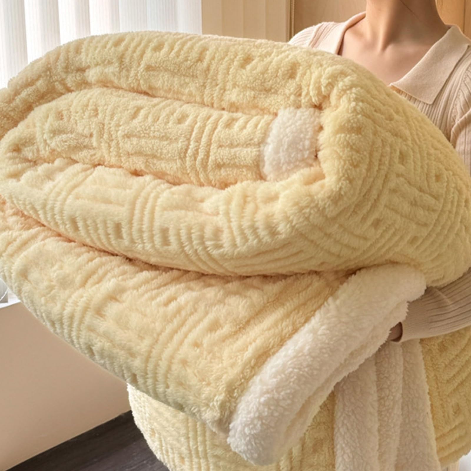 Couverture sieste bureau contre le froid : grand châle enveloppant jaune double