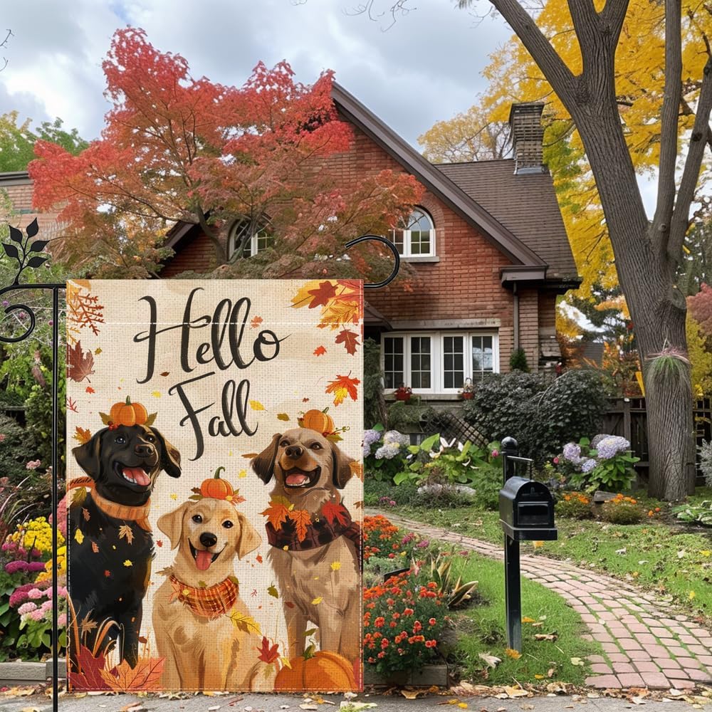 Fall Dog Garden Flag for Outside 12x18 Inch Double Sided Maple Leaf Pumpkin Farmhouse Holiday Outdoor Yard Flag Home Decorations - Image 5