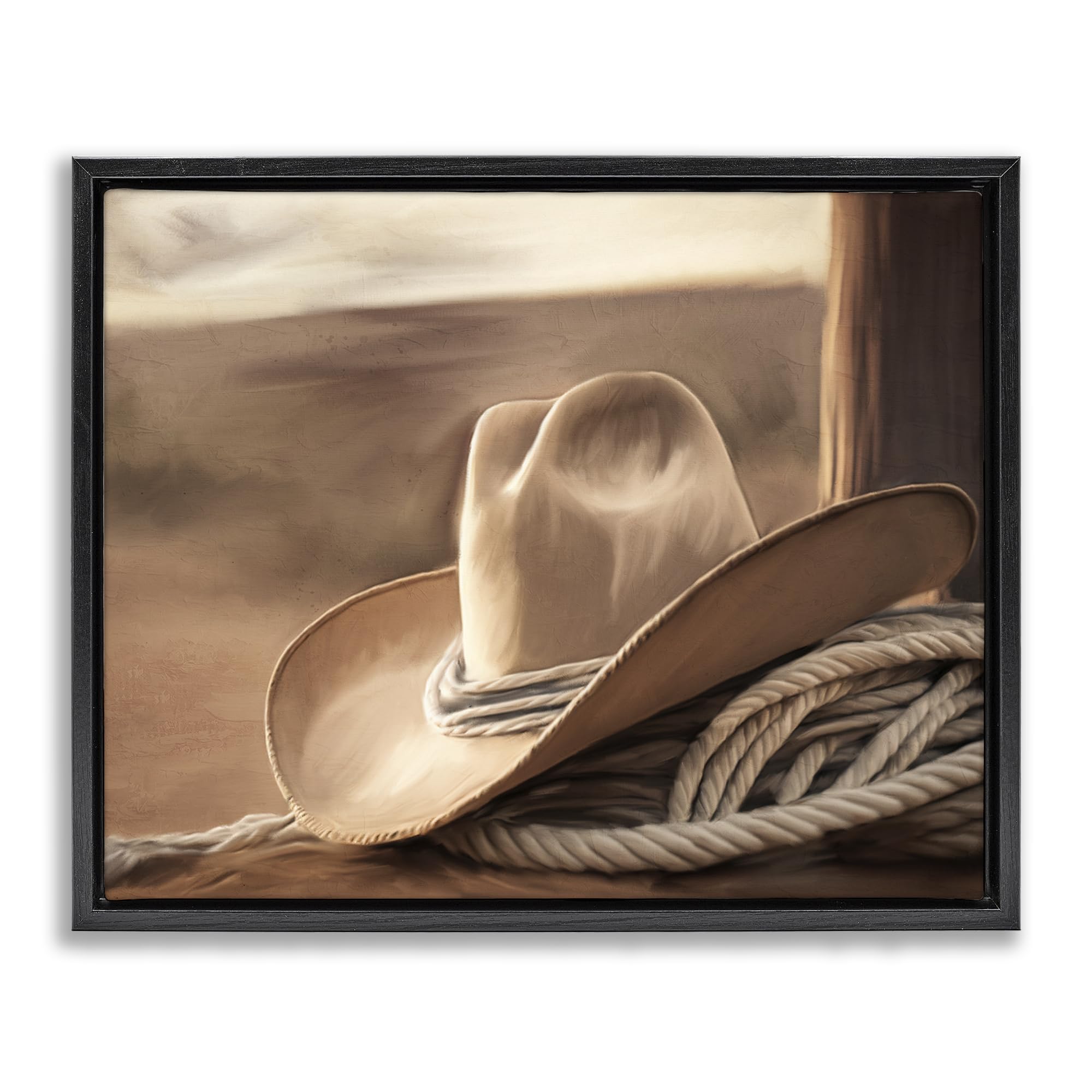 Stupell Industries Jet Black (Matte) 'White Cowboy Hat', Floating Frame Canvas Art, Black, 31 X 25 Inches, Easy To Hang And Sturdy, Made In Usa, By Kim Allen