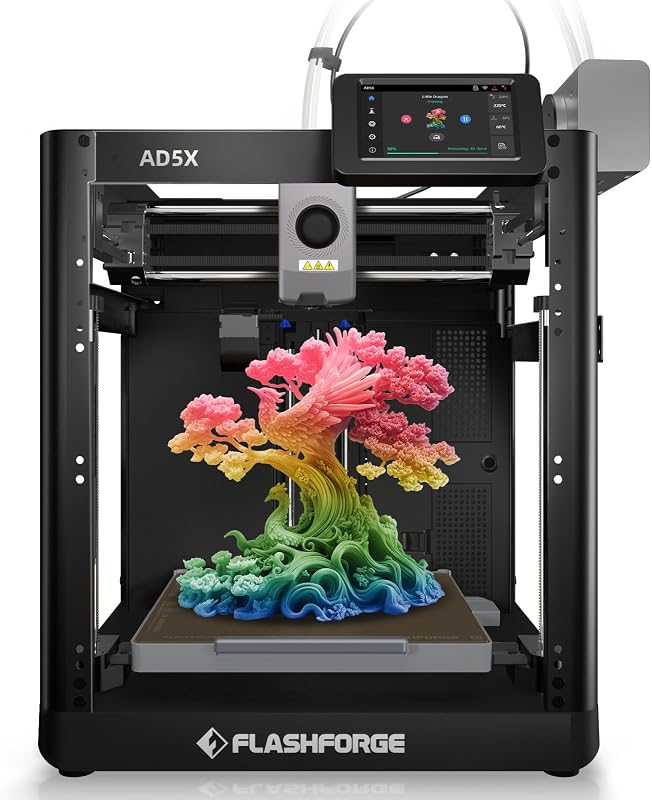 FLASHFORGE AD5X 3D Printer,Multi-Color Printing, 220x220x220mm Build Volume | Max 600mm/s High Speed, CoreXY & Auto Bed Leveling, Large Flow High Temp Direct Extruder, Print Smooth & Precision,Fit PLA-CF