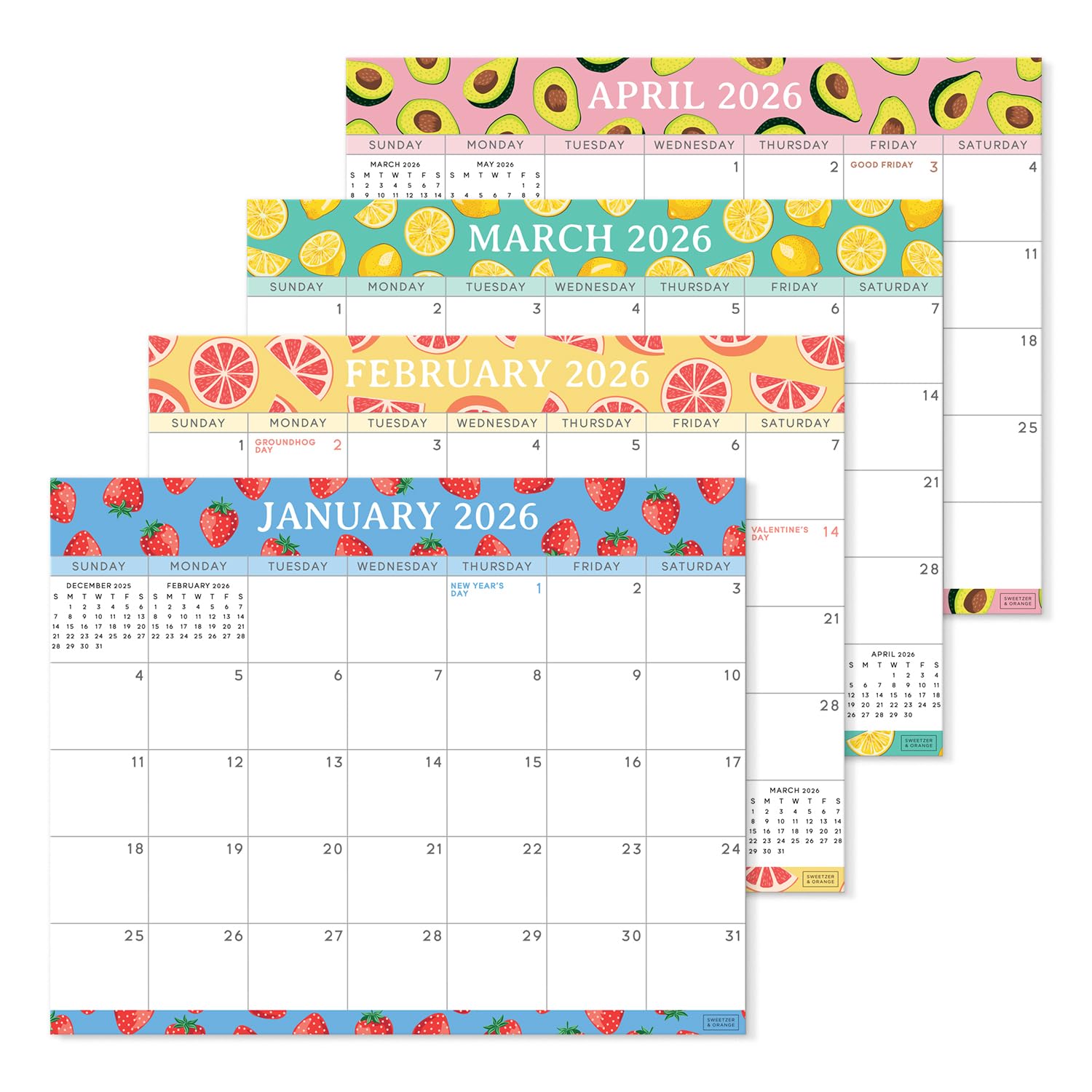 S&O Fresh Fruity Magnetic Fridge Calendar from January 2026-June 2027 - Tear-Off Refrigerator Calendar to Track Events & Appointments - 18 Month Magnetic Planner for Fridge for Easy Planning-8"x10" in.