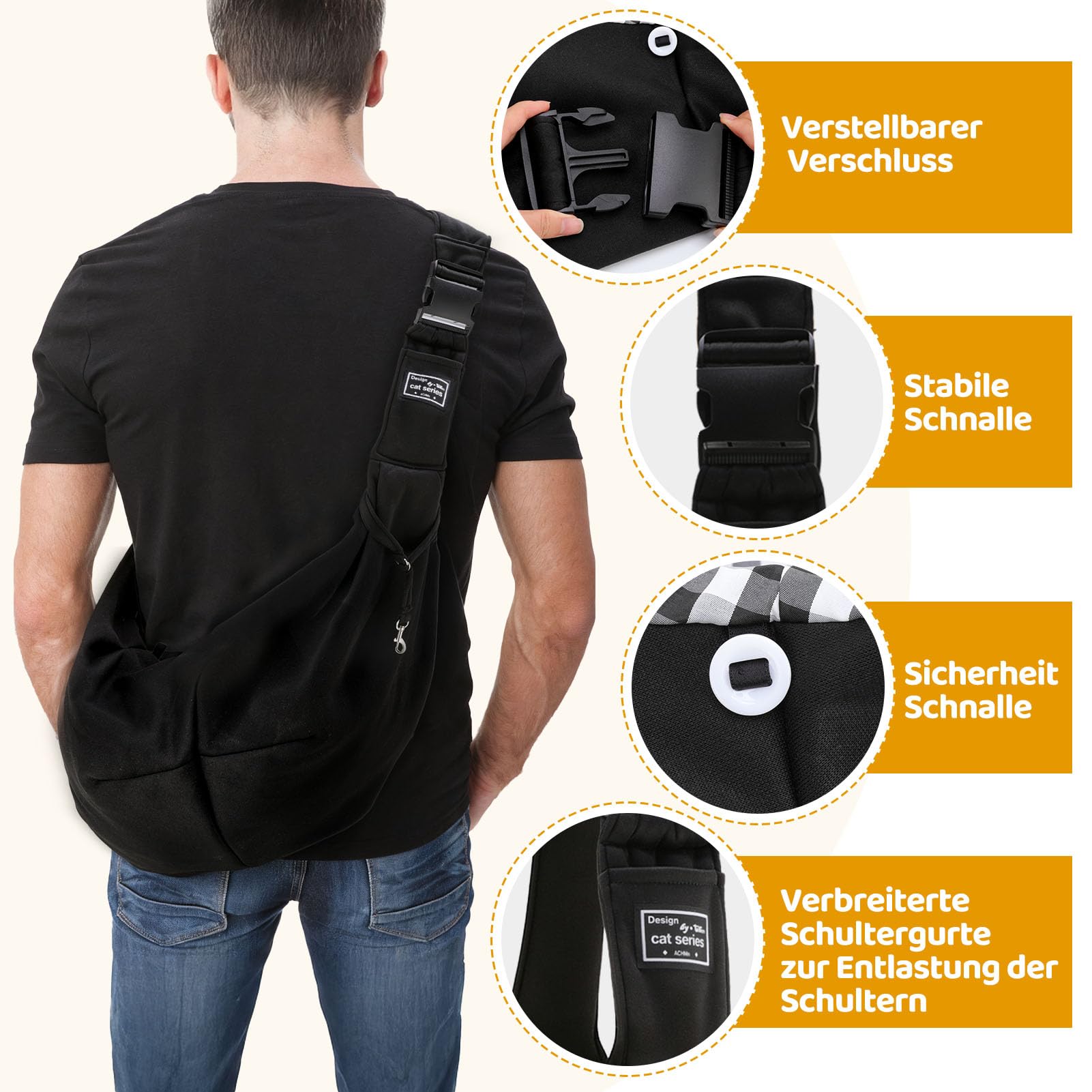 Sac de Transport pour Chien Chat Jusqu’à 7.5 KG, Réglable Sac de Transport avec Corde de Sécurité pour Petit Animaux, Sac à Bandoulière pour L'extérieur, Les Voyages, Le Métro