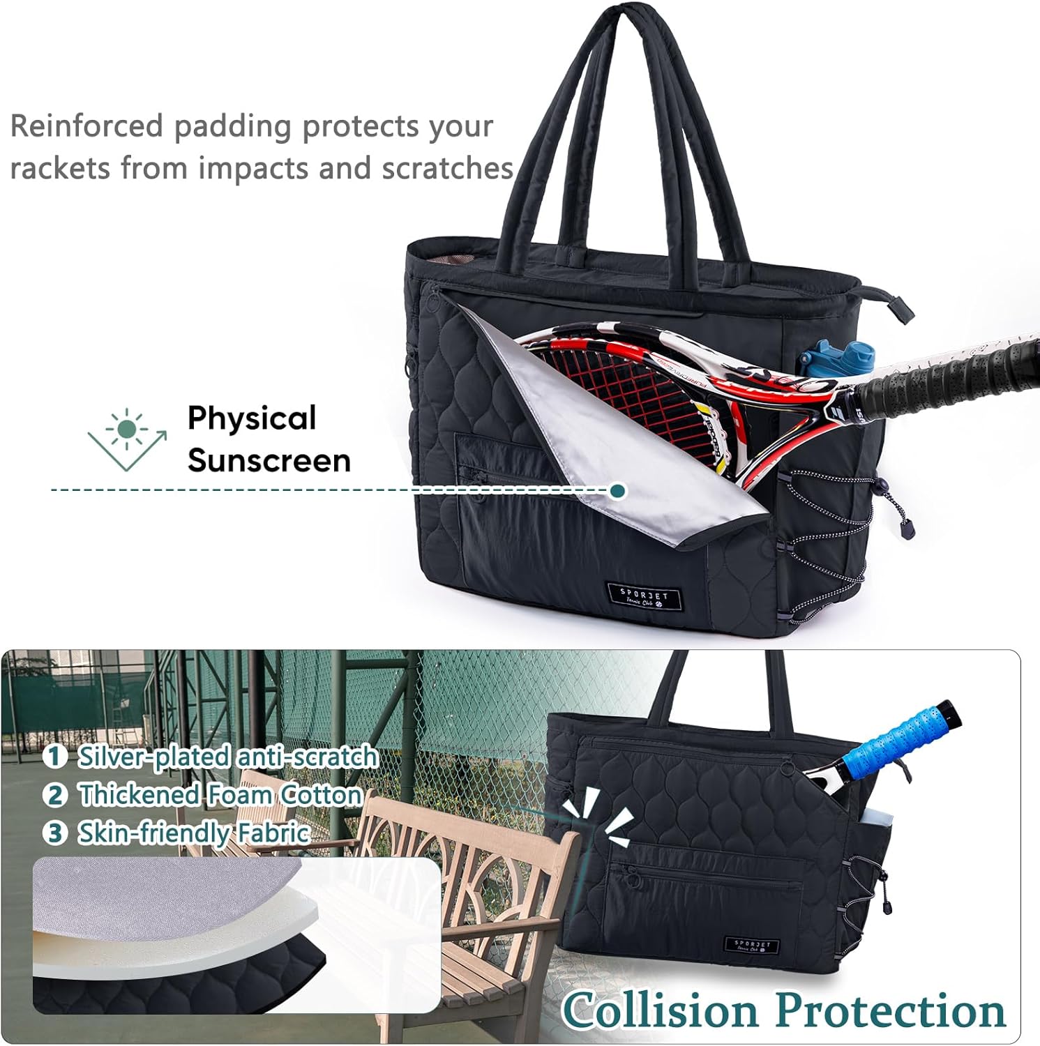 Tennis Gym Bag for Women, Tennis Bag Holds 2-4 Rackets with Shoe Compartment & Wet Pocket, Sports Duffle Bags fits up to 15.6" Laptop, Quilted Travel Overnight Weekend Bag, Tennis Gift - Image 4