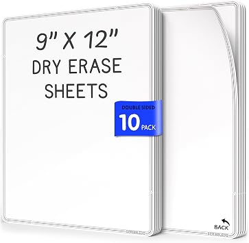 SCRIBBLEDO Small White Board Dry Erase Sheets 9x12 for Kids Teacher Class Manipulatives Personal Mini Whiteboards Sheets Students Homeschool Supplies Small Dry Erase Boards Classroom Pack 10 Sheets