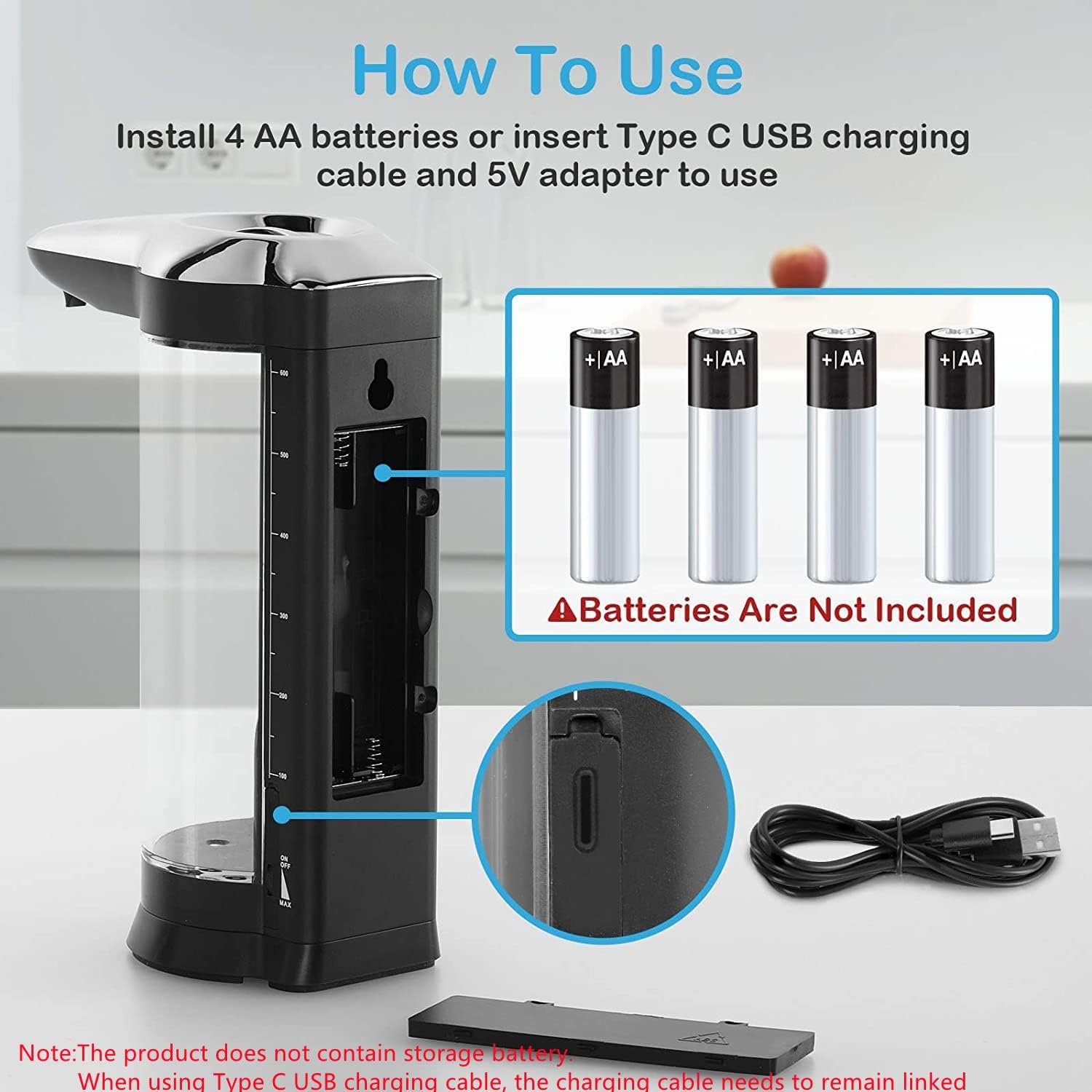 Simple Deluxe Automatic Liquid Soap Dispenser, Touchless Infrared Sensor, with Type C USB Charging Cable, Hands Free for Bathroom, Countertop or Kitchen, 650ml/22oz, 2-Pack : Home & Kitchen
