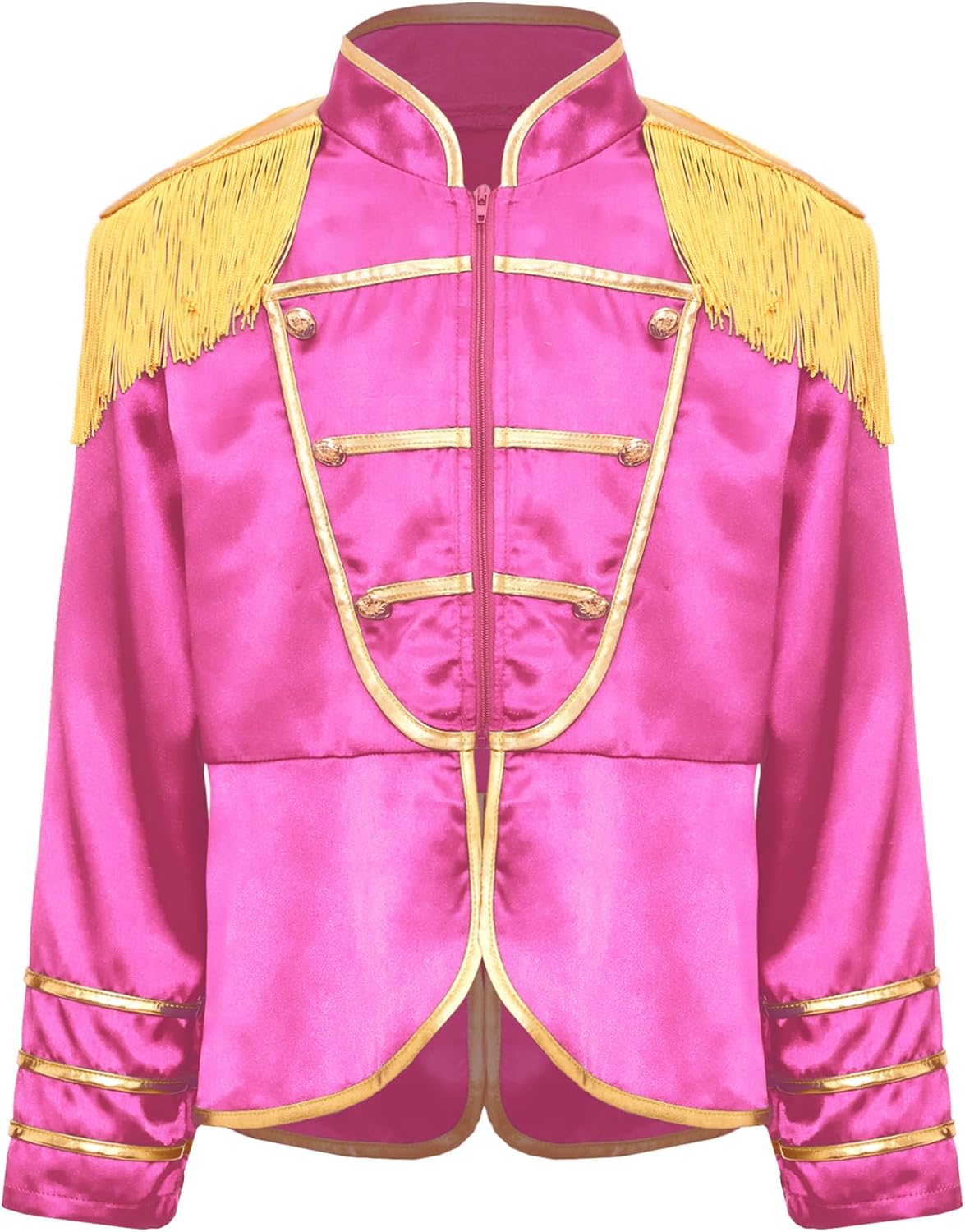 Kids Unisex Honor Guard Team Uniform Marching Band Fringe Tassel Jacket Coat Drum Major Uniform Partywear Hot Pink 10 Years