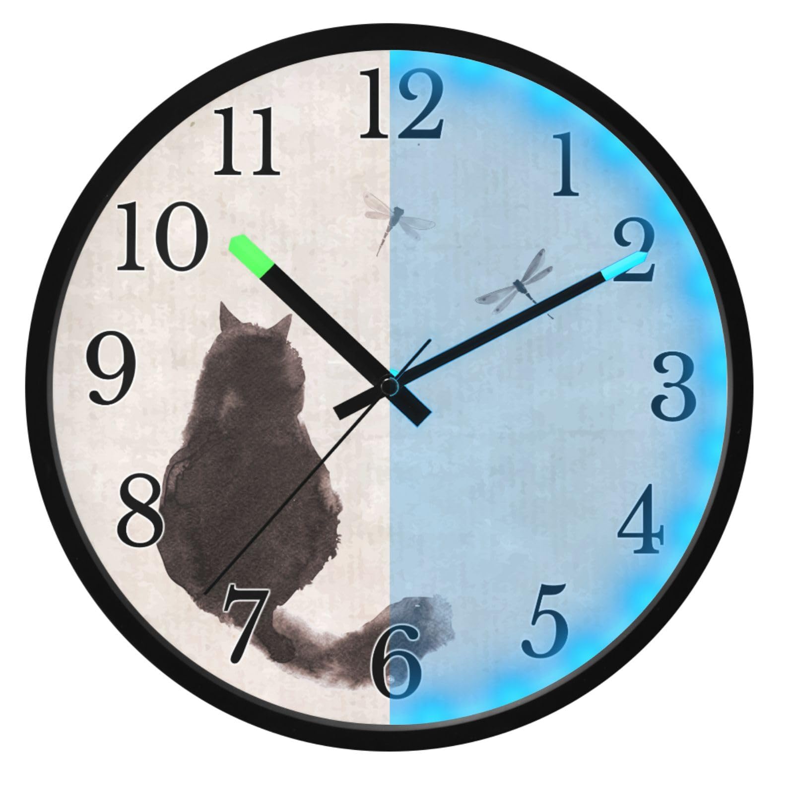 Horloge murale chat phosphorescente Mnsruu sans tic-tac pour dormir sans bruit