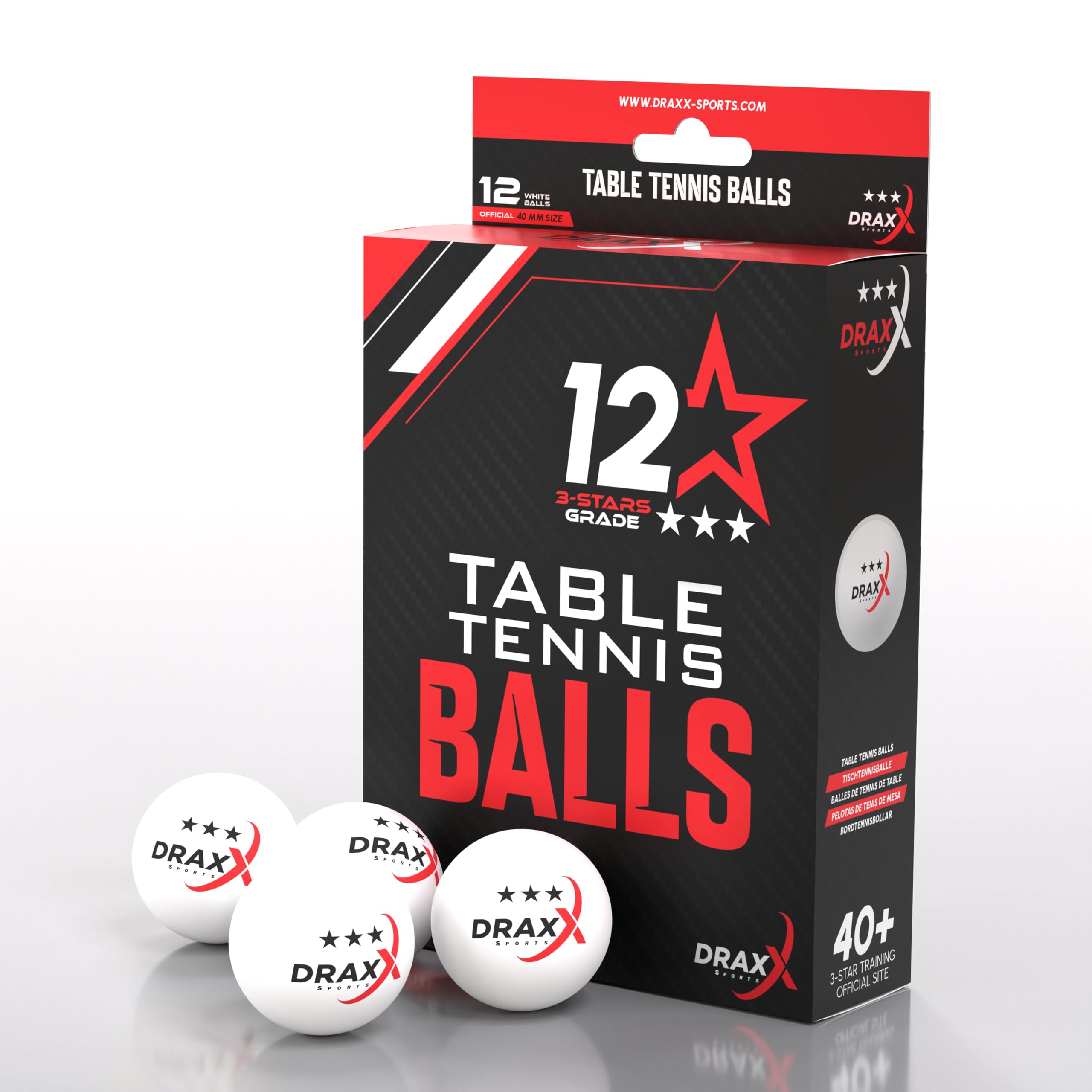 Balles De Ping-pong DRAXX 3 étoiles - Lot De 12/24/48 | Taille 40+ | Pour Loisir, Entraînement Et Compétition