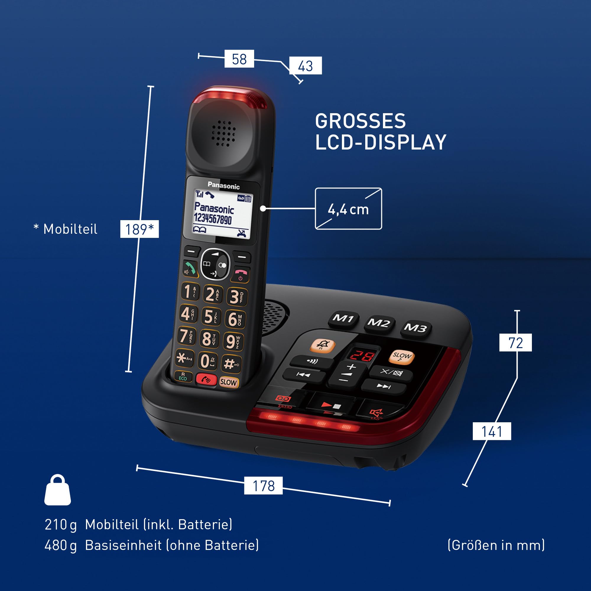 Panasonic KX-TGM420GB - Telefono cordless digitale, segreteria telefonica digitale, unità base e auricolare singolo, LCD, modalità slov-talk, compatibile con apparecchi acustici, blocco delle chiamate