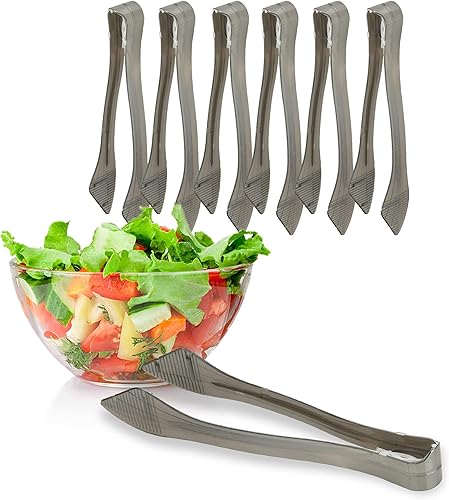 Miniatura 6 de PARTY BARGAINS Pinzas de plástico para servir de 8.5 pulgadas, paquete de 6, pinzas de plástico plateado de alta calidad y resistentes para