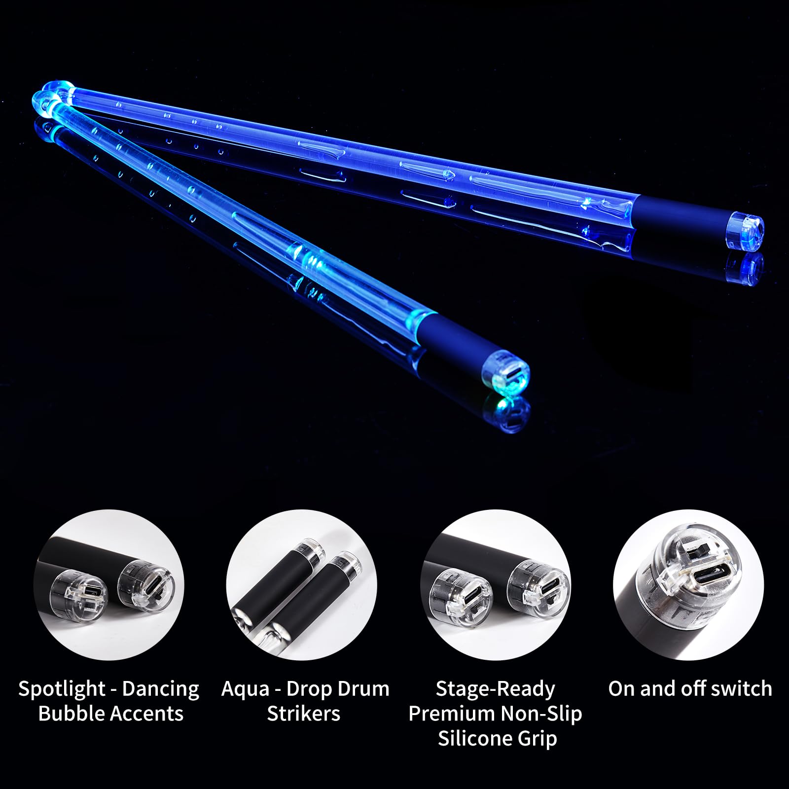 Baquetas recargables de 15 colores cambiantes, baquetas LED que brillan en la oscuridad para niños, accesorios de batería iluminados, regalos de batería en el escenario 3