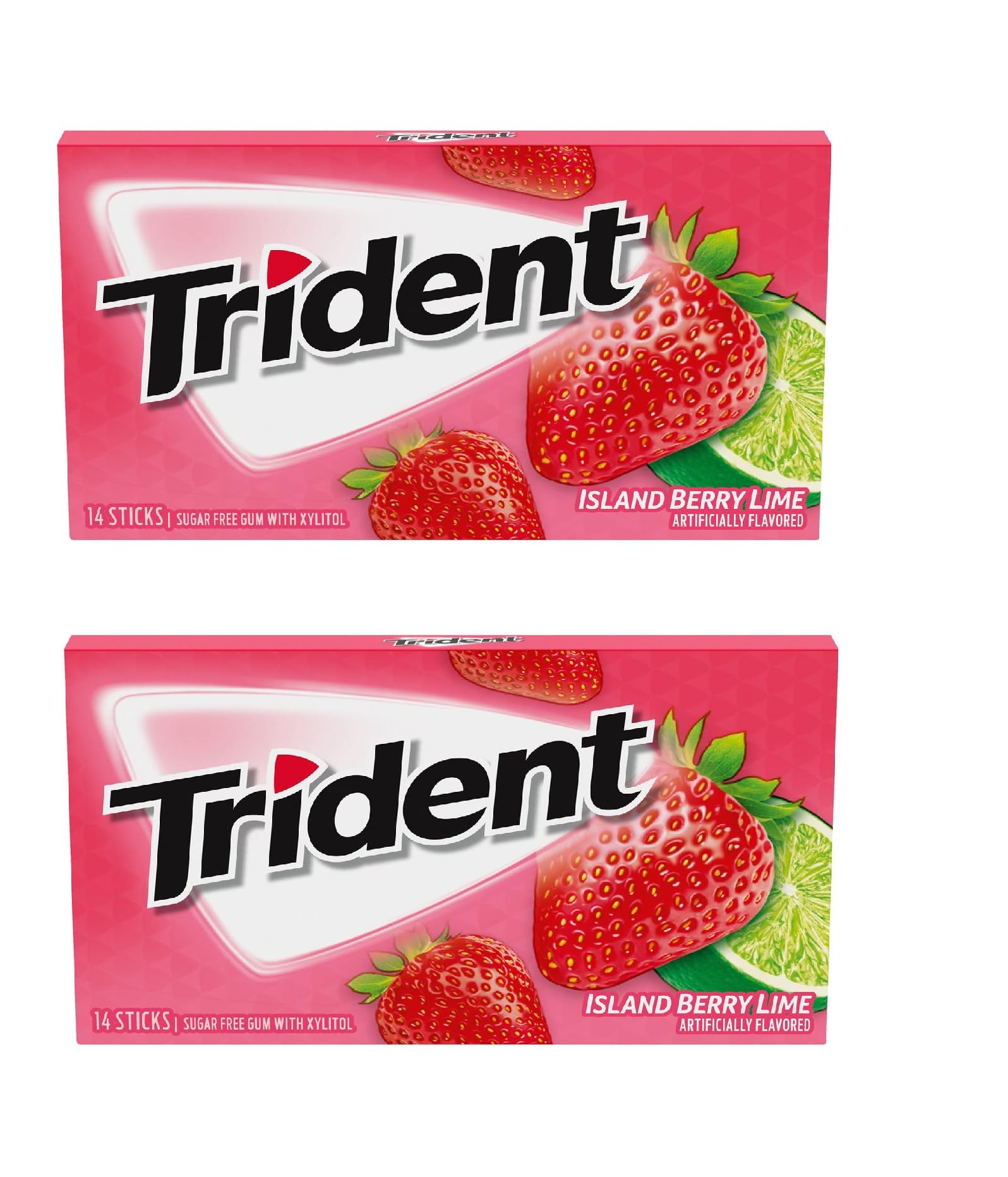 Trident Sugar Free Chewing Gum 2 Pieces Strawberry Flavor 14 Sticks, 26 G