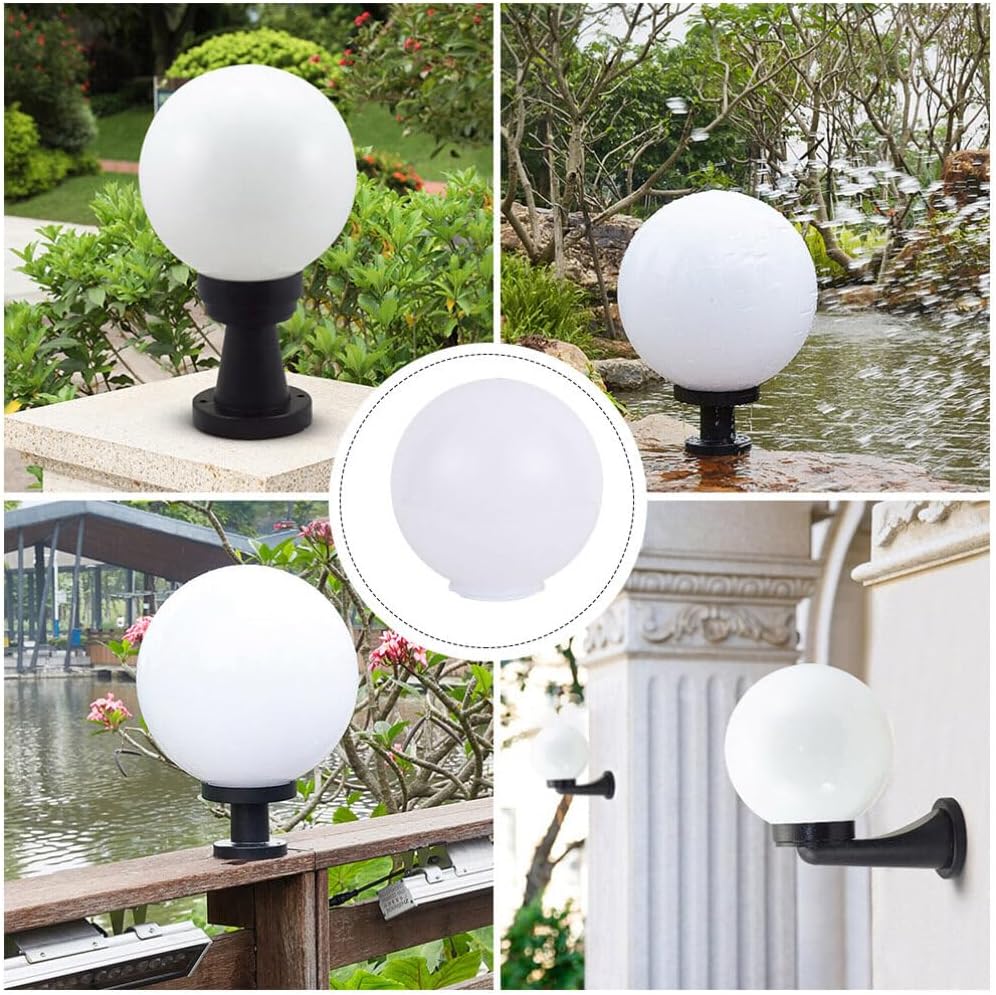 PRETYZOOM 12 Inch White Acrylic Replacement Globe Round Lamp Shade Covers for Ceiling Wall Fixtures Lamp Posts Streetlight 125mm