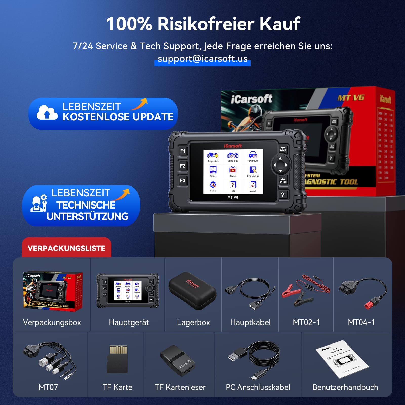 iCarsoft MT V6 Motorrad Diagnosegerät für Yamaha, Alle Systeme Diagnosen, 9 Testprojekten+ Motorrad Wartungsservices, Motorrad OBD Codeleser, Lesen/Löschen von Fehlercodes,AutoFIN, Batterietest